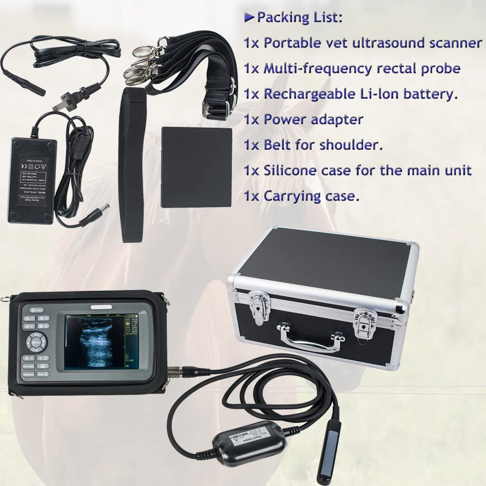 5.5 Inch Portable Handheld Veterinary Ultrasound Scanner with Rectal Probe - Animal Pregnancy Detector for Cattle, Horses, Camels & Livestock | Farm & Ranch Veterinary Equipment for Breeding & Pregnancy Diagnosis