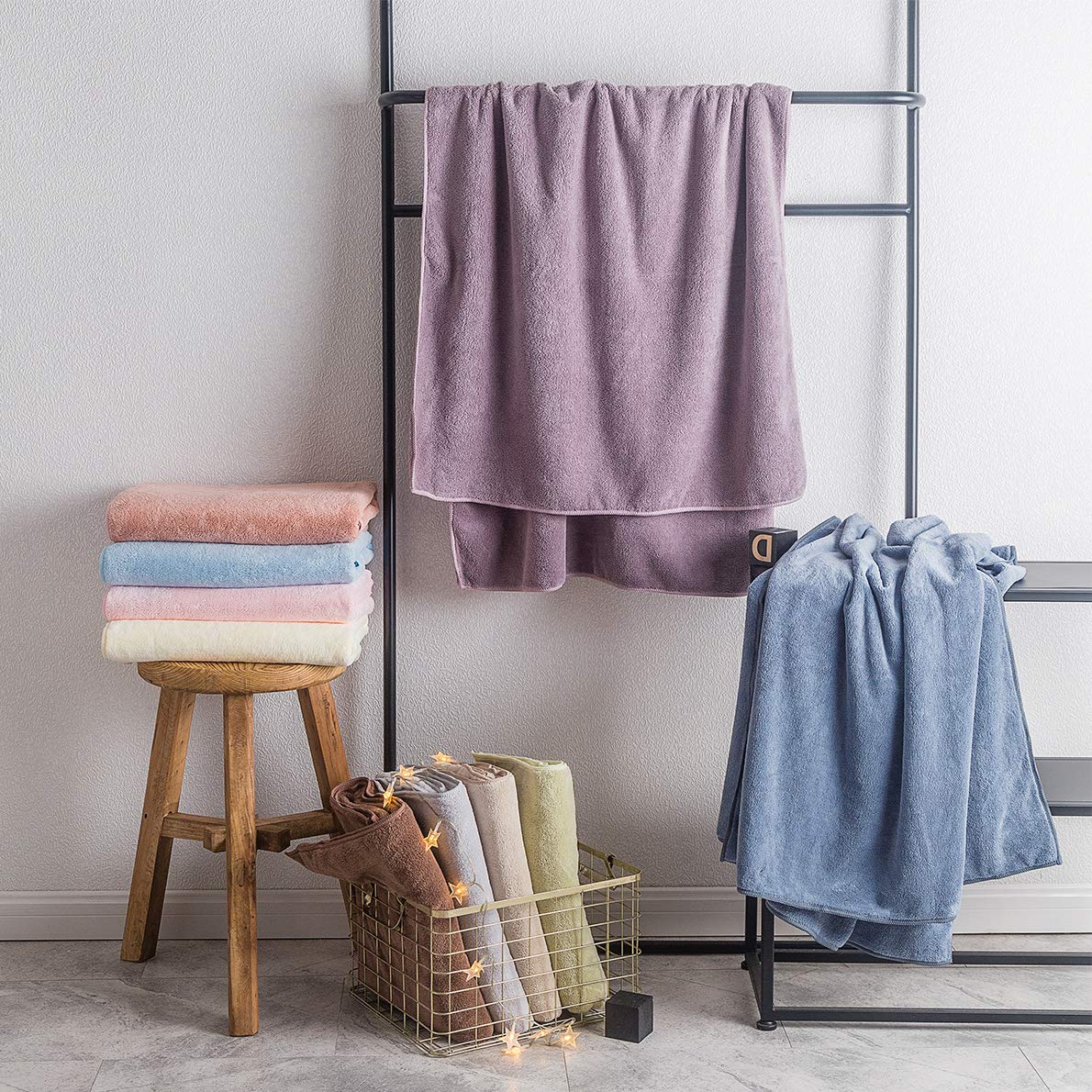 Xinrjojo Quick-Dry Bath Towels Set - Ultra Soft Plush Highly Absorbent Travel Towels (1 Bath Towel, 1 Hand Towel, 2 Washcloths) - Light Blue | Perfect for Spa, Gym, Beach & Home Use