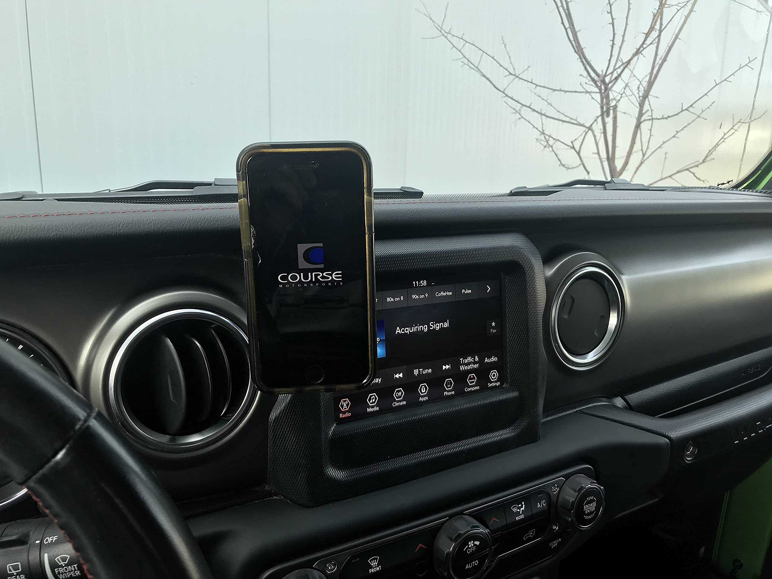 Course Motorsports DirectFit Automatic Gripping Wireless Charging Car Phone Mount for Jeep Wrangler/Gladiator/Rubicon (2018-2023) - Black | Hands-Free Charging & Secure Hold | Perfect for Off-Roading & Daily Commutes