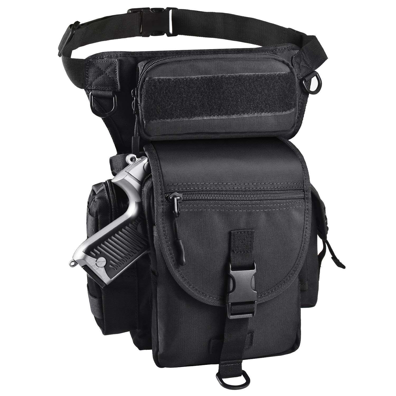 LarKoo Tactical Drop Leg Bag with Pistol Holster - Adjustable Thigh Waist Pack for Concealed Carry, Ammo Storage & Outdoor Shooting Range Use | Durable Multi-Purpose Fanny Pack for Hunting, Airsoft & Tactical Training