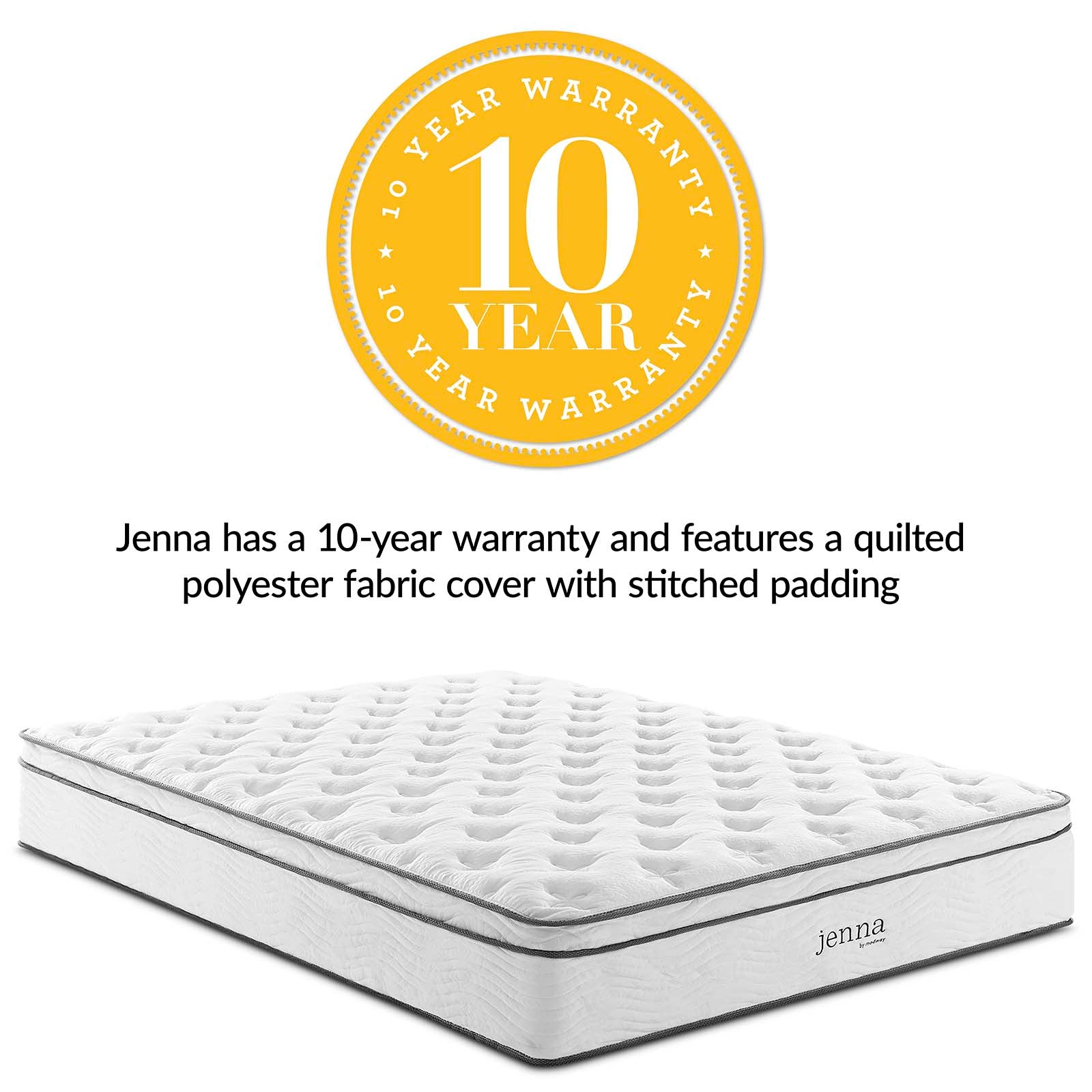 Jenna Innerspring Mattress - Queen Size, Medium Firm Support for Back Pain Relief, Breathable Cool Sleep - Perfect for Bedroom, Guest Room & Apartment