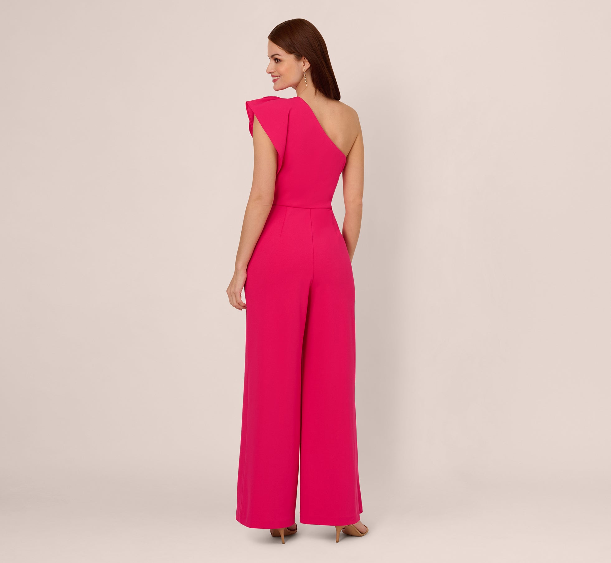 One Shoulder Rosette Overlay Jumpsuit in Geranium - Elegant Women's Romper for Cocktail Parties & Summer Weddings