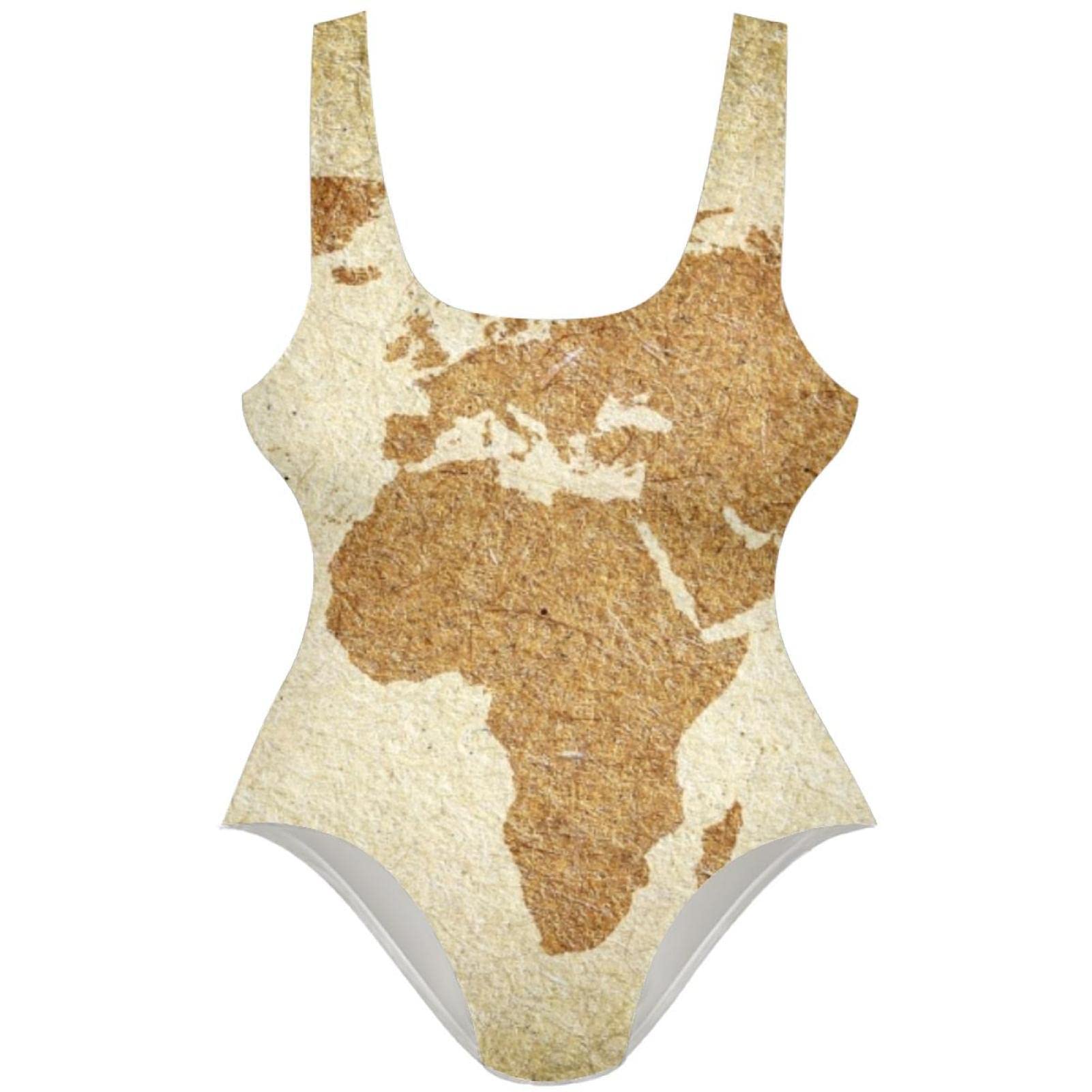Vintage World Map Print Women's One Piece Swimsuit - U Back Bathing Suit for Beach, Pool & Summer Vacation