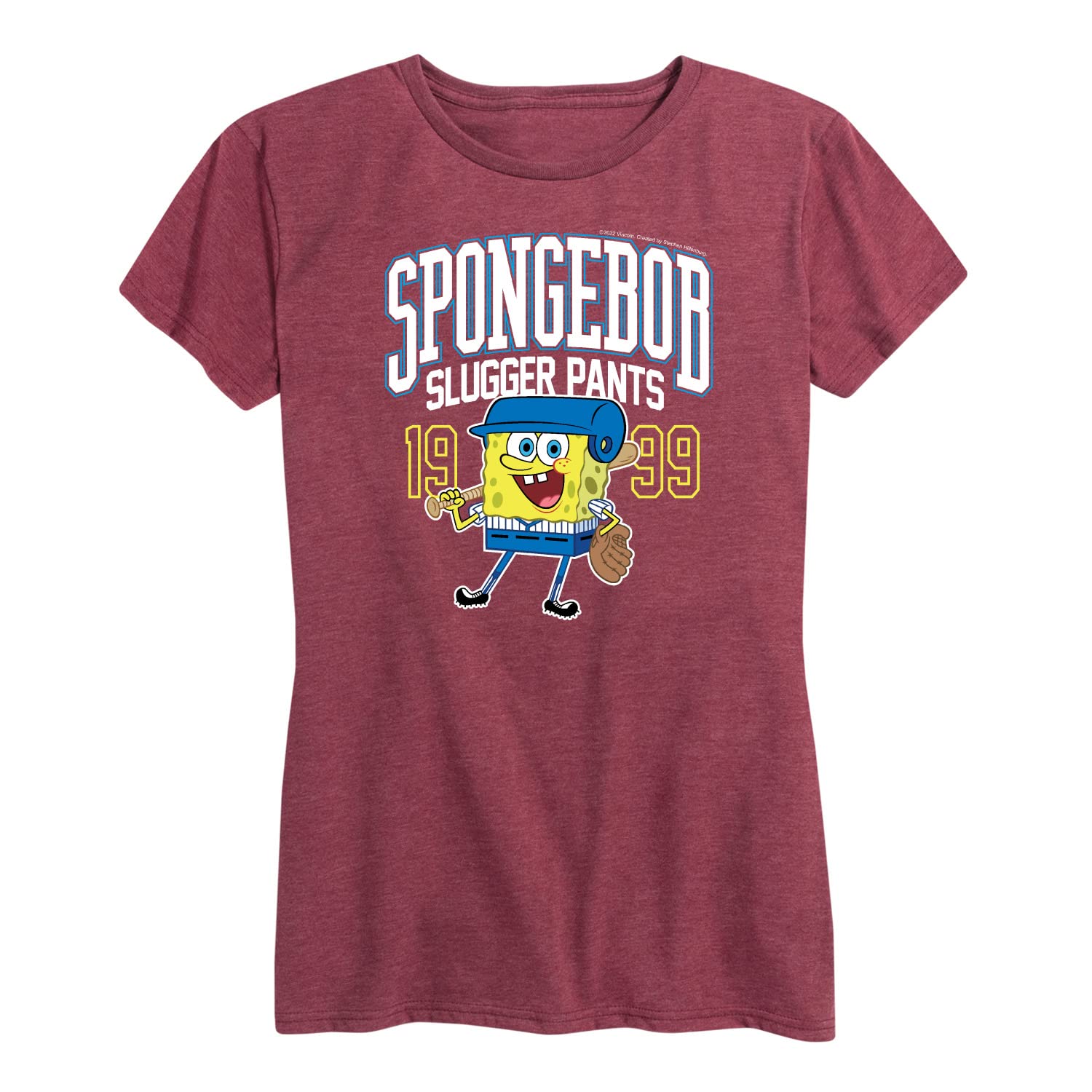 HYBRID APPAREL Women's Spongebob Squarepants Slugger Graphic T-Shirt - Short Sleeve Cartoon Tee for Casual Wear, Cosplay & Spongebob Fan Gifts