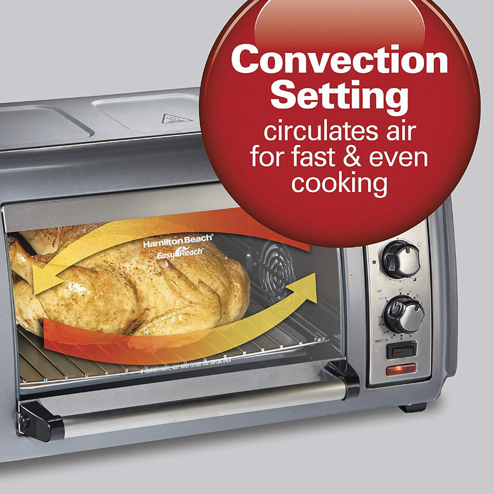 Hamilton Beach Easy Reach Convection Countertop Oven 31434 - 6-Slice Toaster Oven with Convection Bake, Broil & Toast Functions - Perfect for Small Kitchens, Dorms & Apartments