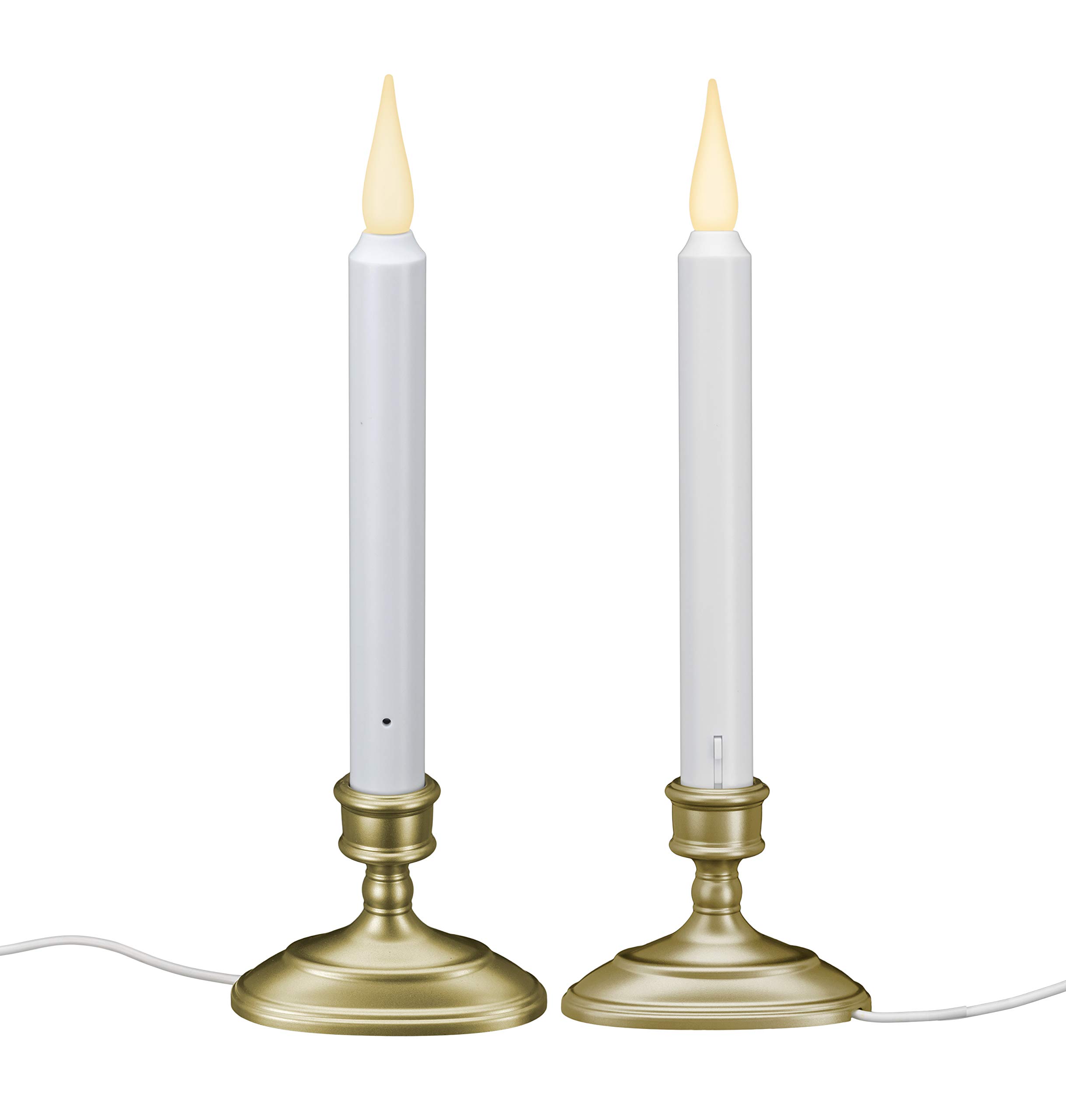 612 Vermont LED Electric Window Candles with Sensor - Dusk to Dawn Auto On/Off, Warm White Flicker Flame or Steady Light, USB Powered Low Voltage (2 Pack, Pewter Finish) - Perfect for Christmas Decor, Home Lighting, and Holiday Window Displays