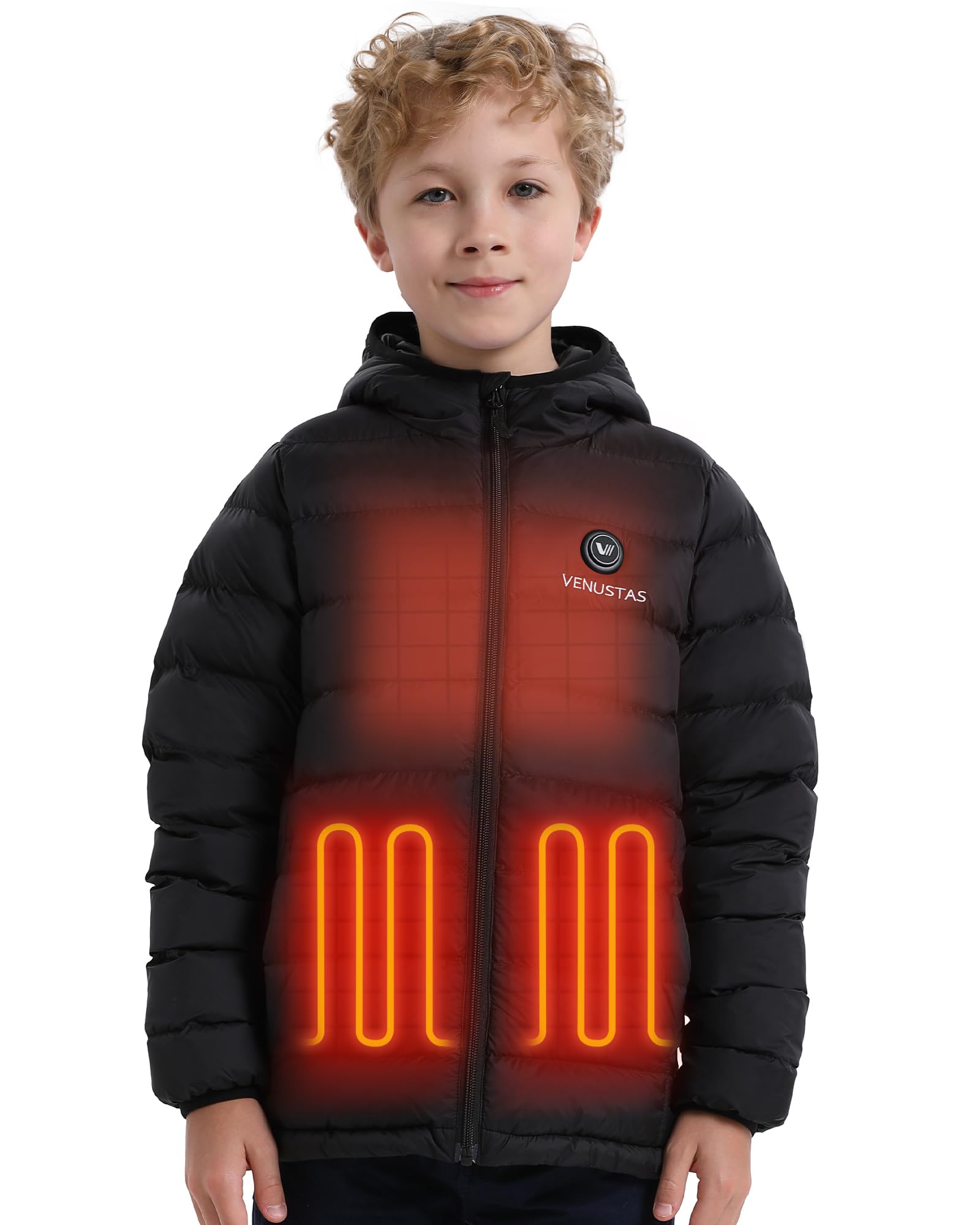 Venustas Kids Heated Jacket with Rechargeable Battery Pack - Lightweight Electric Heated Coat for Boys & Girls - Perfect for Winter Sports, Outdoor Play & Cold Weather Activities