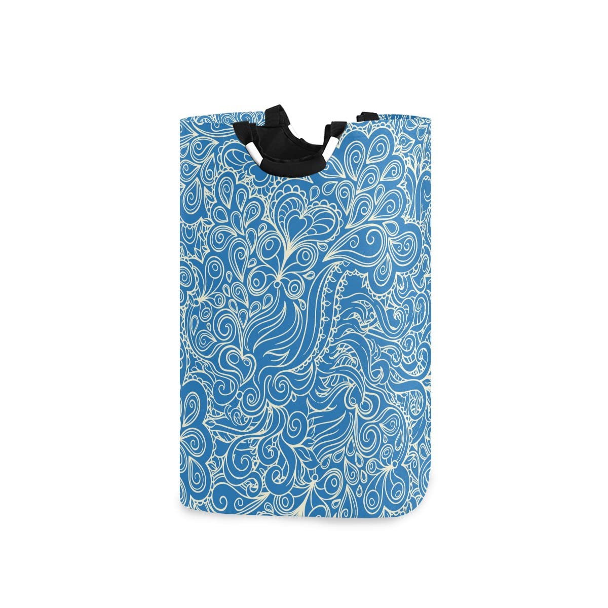 Vintage White and Blue Flower Laundry Bag with Handles - Foldable Collapsible Laundry Basket Hamper for Bathroom, Bedroom & Dorm Organization - Perfect for Laundry Room Decor, Storage & Travel Use