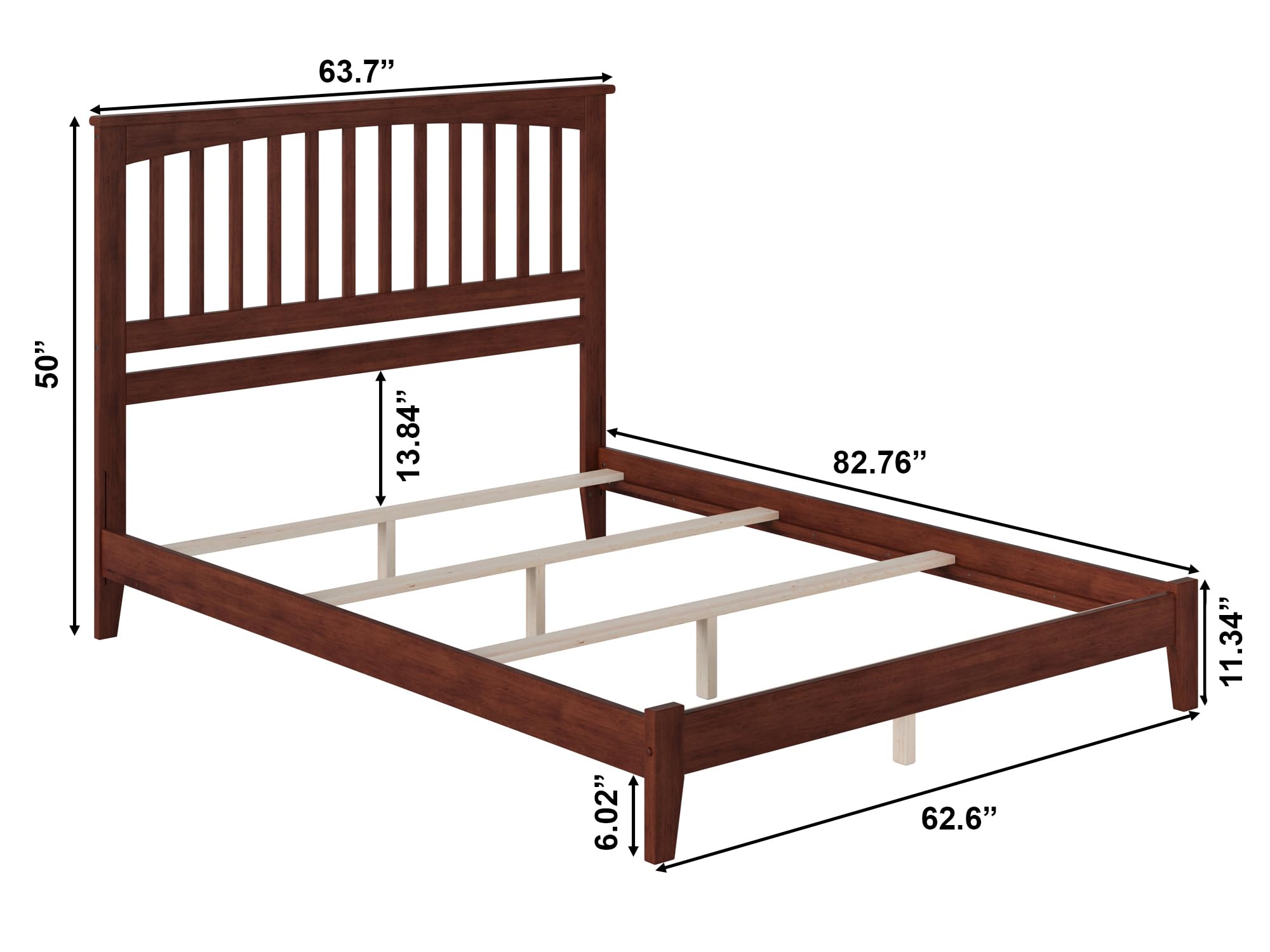 AFI Mission Queen Size Foundation Bed Frame with USB Charging Ports - Solid Walnut Wood for Bedroom, Guest Room, or Dormitory