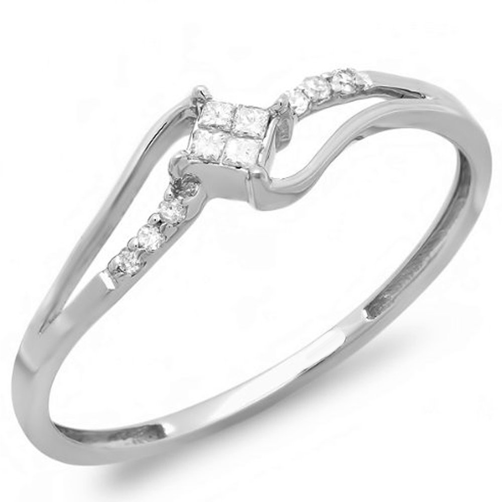0.10 Cttw 10K Solid Gold Round & Princess Cut Diamond Engagement Ring for Women - Dazzlingrock Bridal Collection | Perfect for Proposals, Weddings & Anniversary Gifts