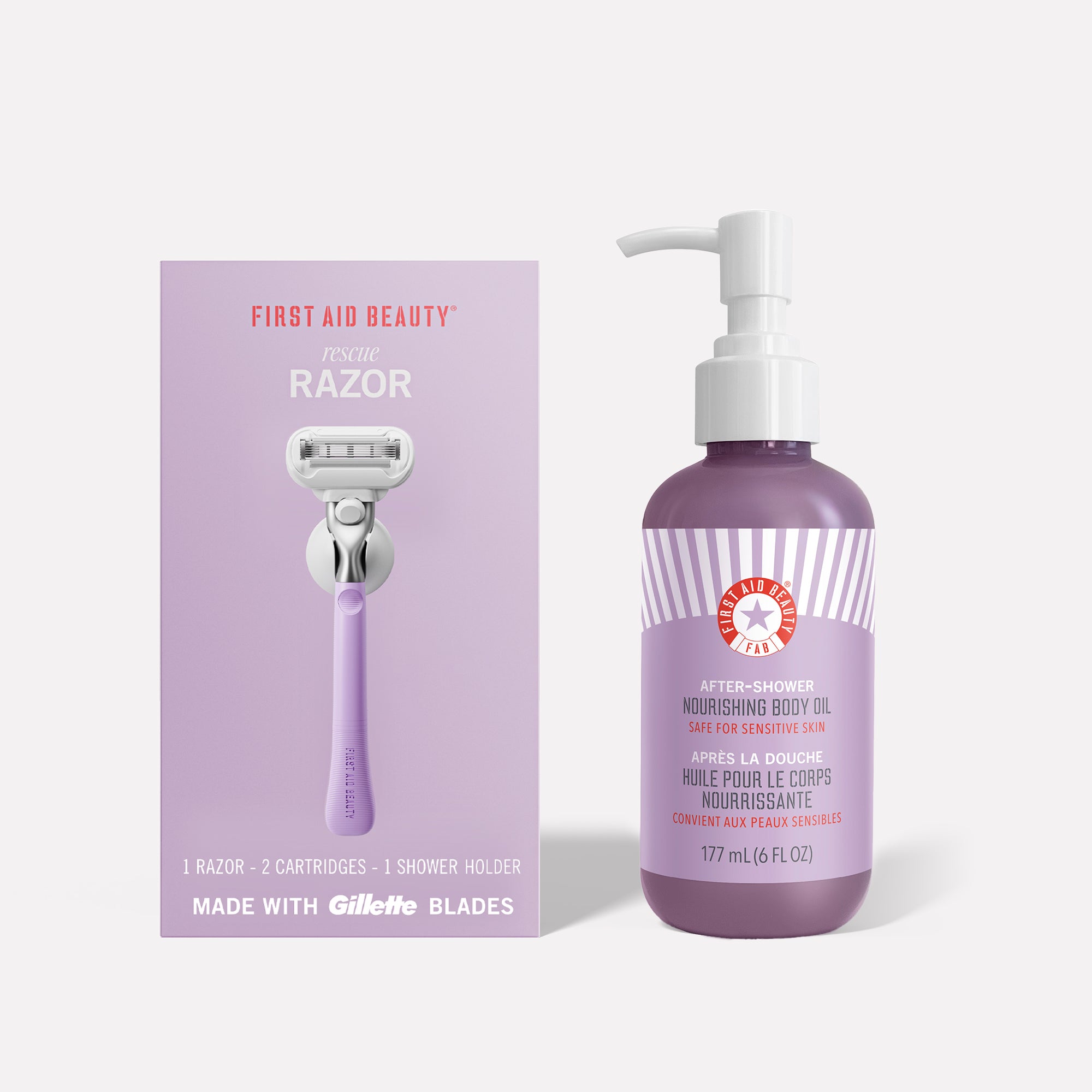 First Aid Beauty Rescue Razor Shaving Kit - Gentle Exfoliating & Moisturizing Shave Set for Sensitive Skin | Perfect for Travel, Daily Grooming & Post-Wax Care