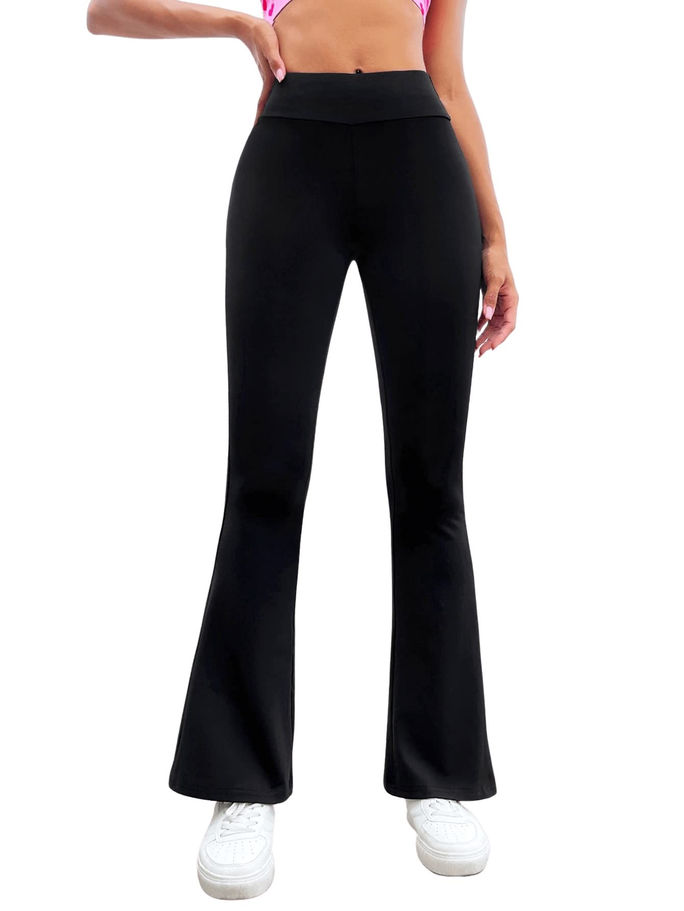 SweatyRocks Women's High Waist Stretchy Flare Leg Yoga Pants - Casual Comfort for Workout, Lounge & Everyday Wear