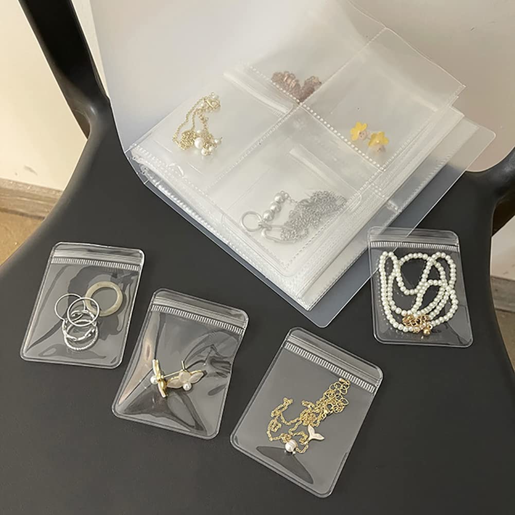 HOMU Clear Jewelry Organizer Book - Transparent Jewelry Storage Album for Earrings, Rings, Necklaces & Bracelets - 60 Seal Bags for Travel, Home & Retail Display