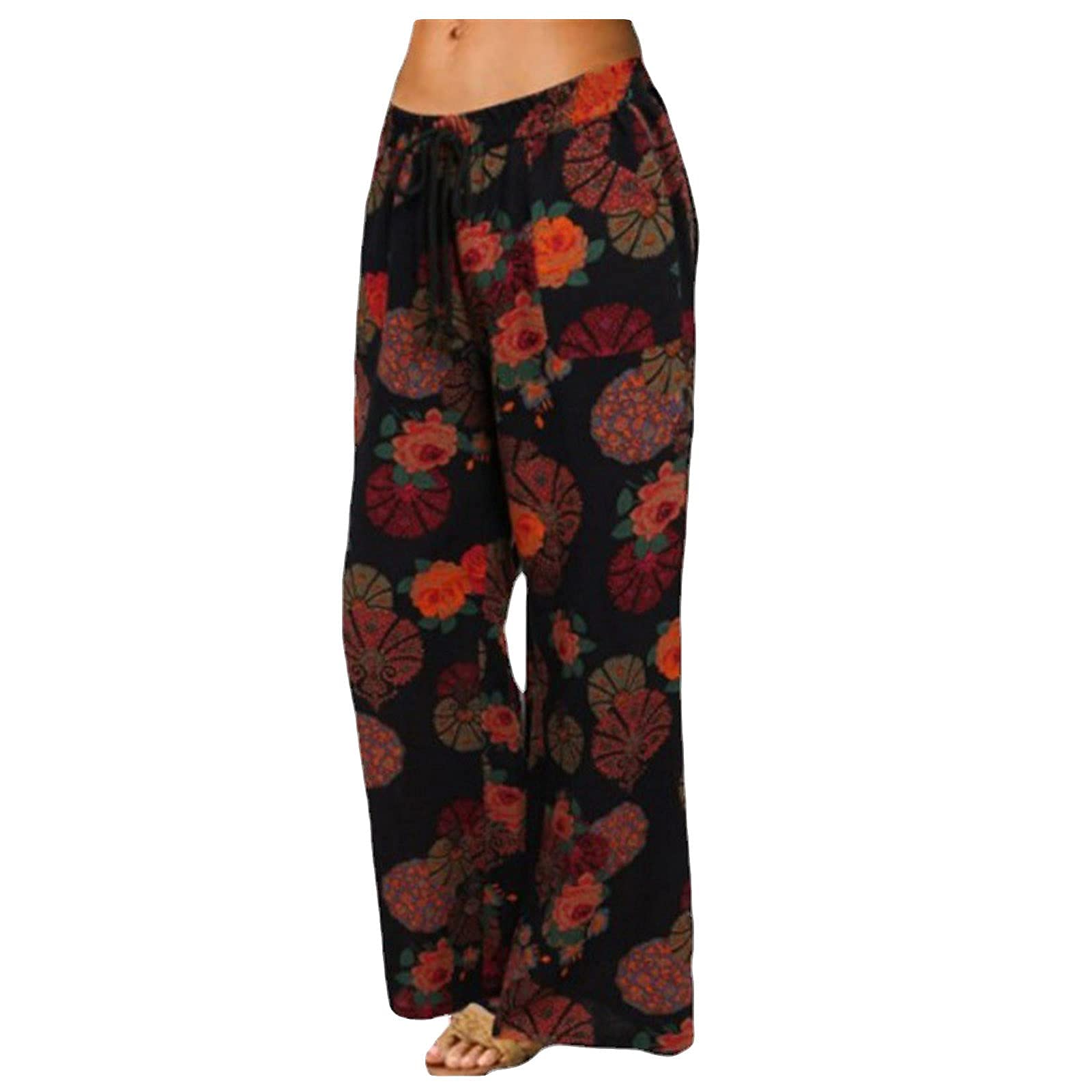 HCJYAL Women's Fashion Loose Retro Trousers - Drawstring Waist Printed Casual Pants for Teachers, Work, Yoga & Everyday Wear