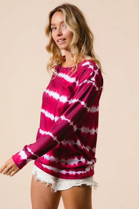 BiBi Tie Dye Print Terry Sweatshirt for Women | Soft Cotton Pullover Hoodie | Casual Loungewear & Streetwear Fashion