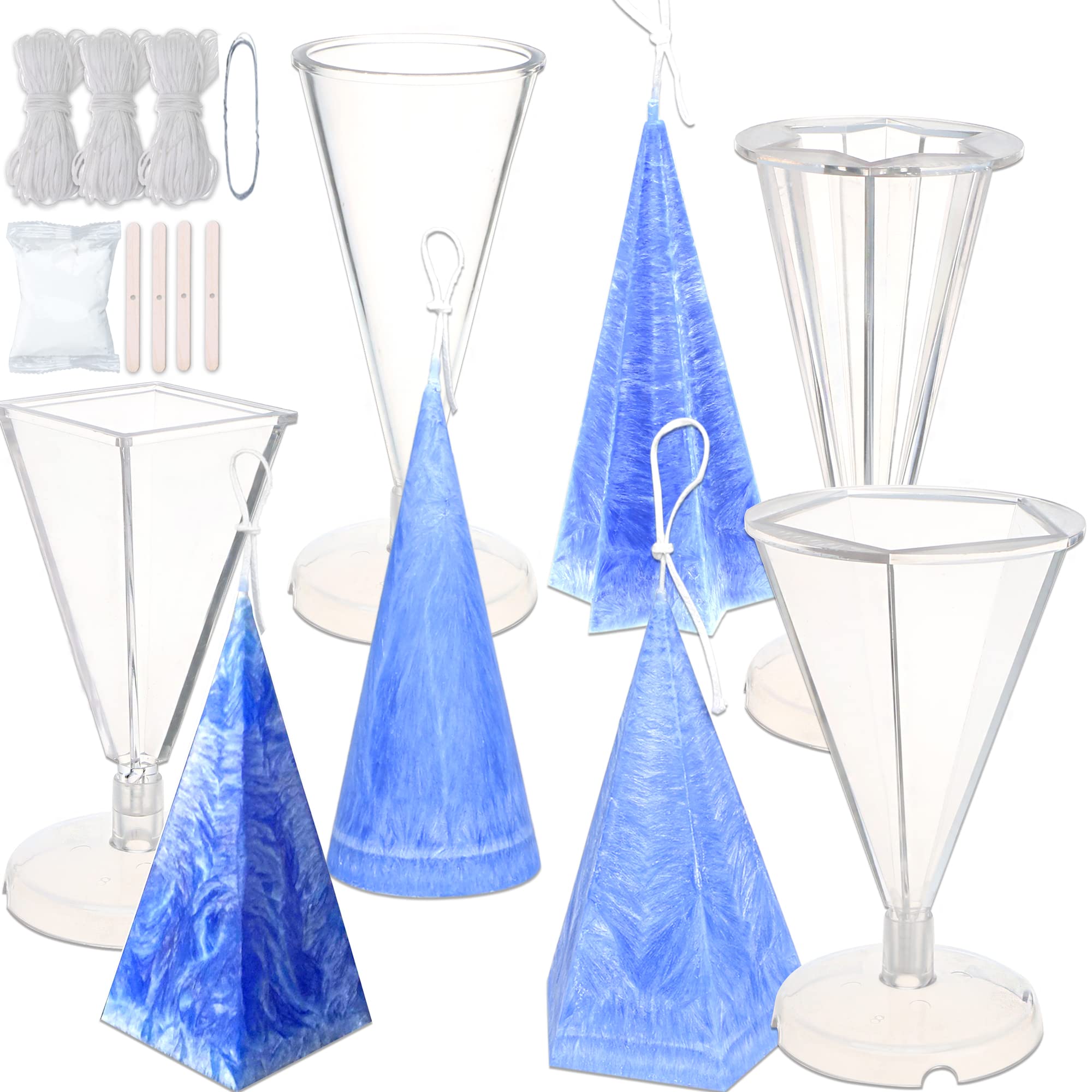4PCS DIY Candle Making Molds Set - Pyramid, Cone, 5-Sided & 6-Sided Geometric Shapes for Handmade Soy Wax Candles | Perfect for Home Decor, Wedding Centerpieces & Relaxing Aromatherapy