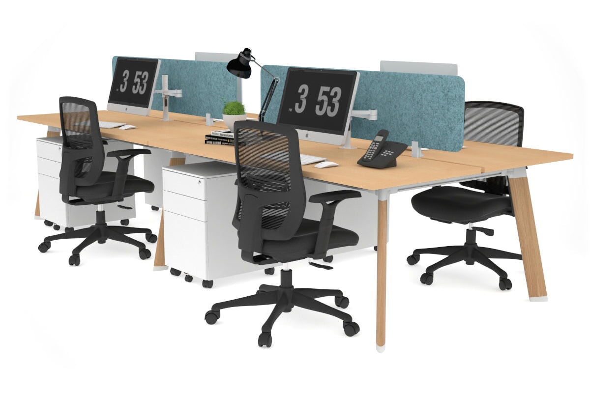 4-Person Wooden Workstation with Imprint Frame - 1400L x 700W Dimensions - Ideal for Office, Home Office & Collaborative Workspaces