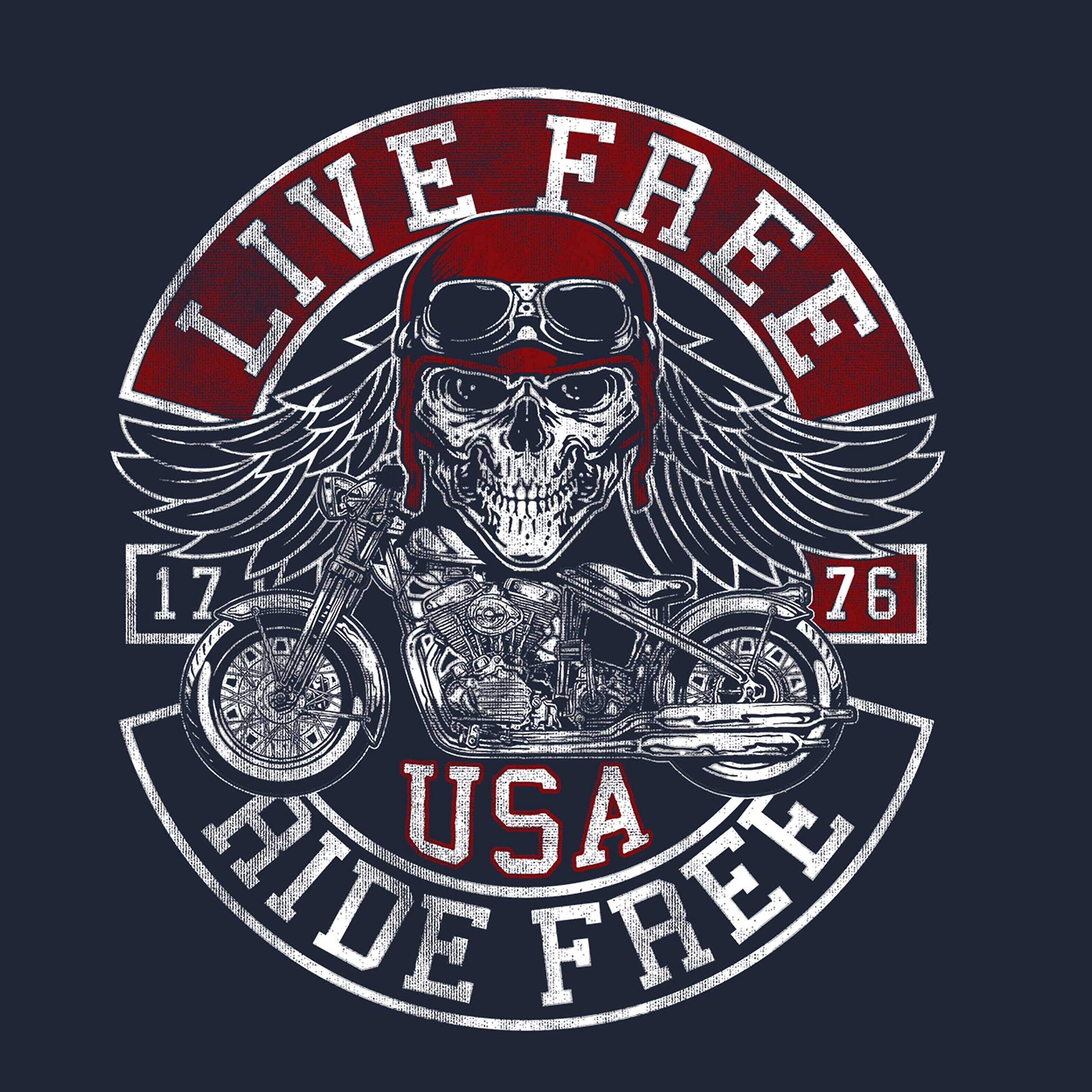 Men's Live Free Ride Free Motorcycle T-Shirt - 1776 USA Biker Skull Graphic Tee for Harley Davidson Riders & Motorcycle Enthusiasts | Perfect for Biker Events, Road Trips & Casual Wear