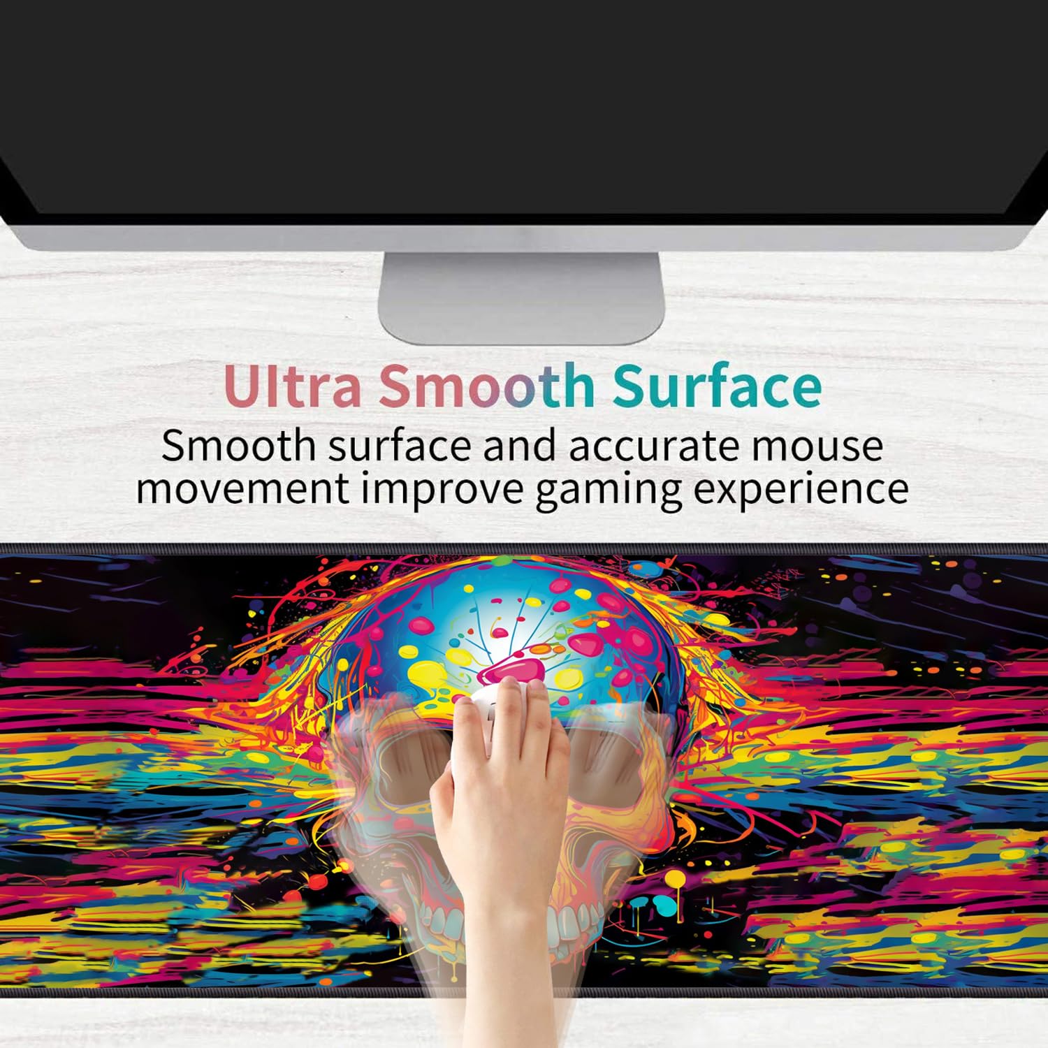 XXL Gaming Mouse Pad with Coasters Set - Non-Slip Stitched Edges Desk Mat for Laptop & Computer (31.5x11.8 Inch) - Skull Design Office & Home Writing Surface - Perfect for Work, Gaming & Study