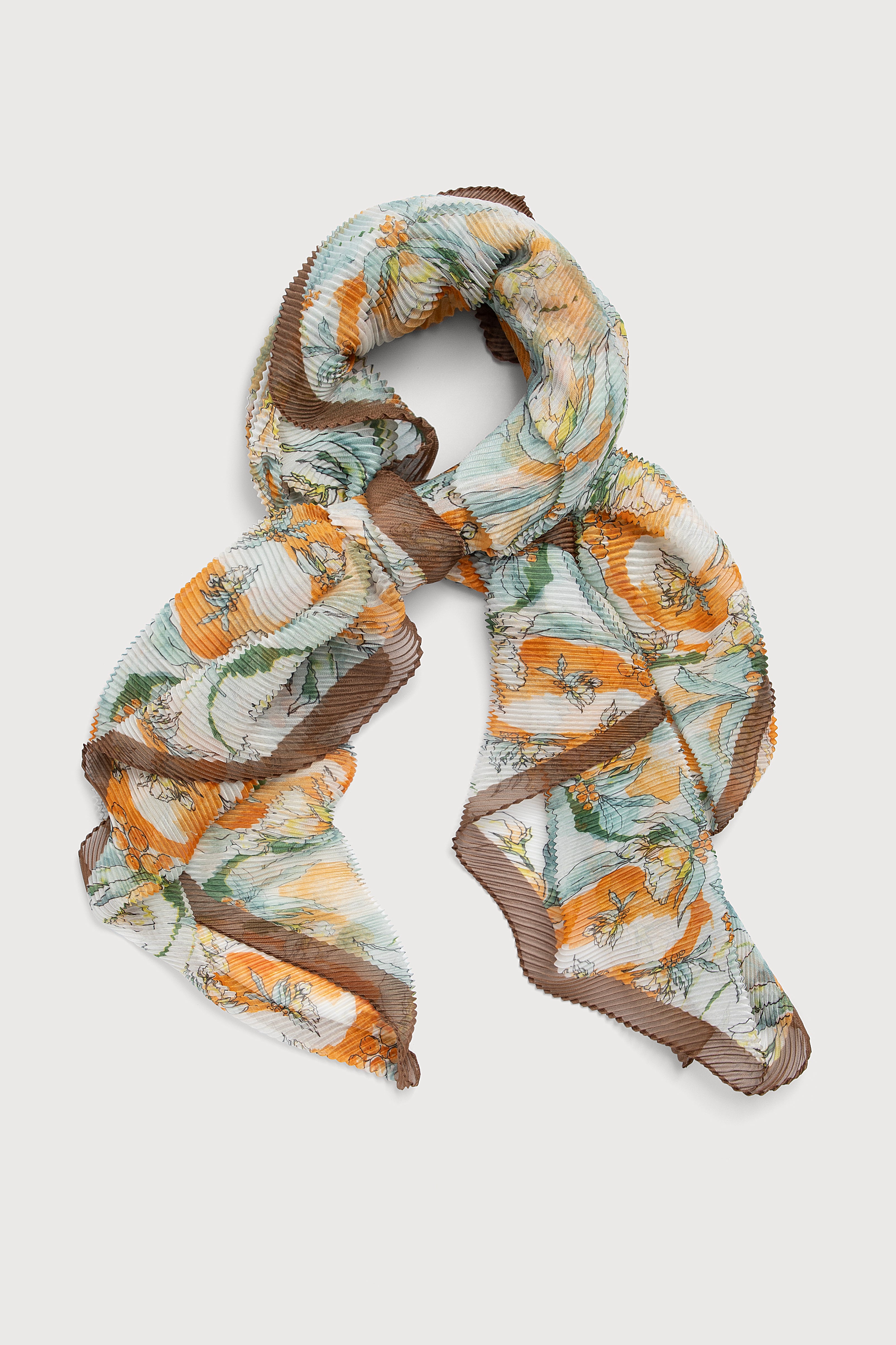 Elegant Floral and Fruit Pleated Scarf - Lightweight Fashion Accessory for Women - Perfect for Spring Outfits, Office Wear and Special Occasions