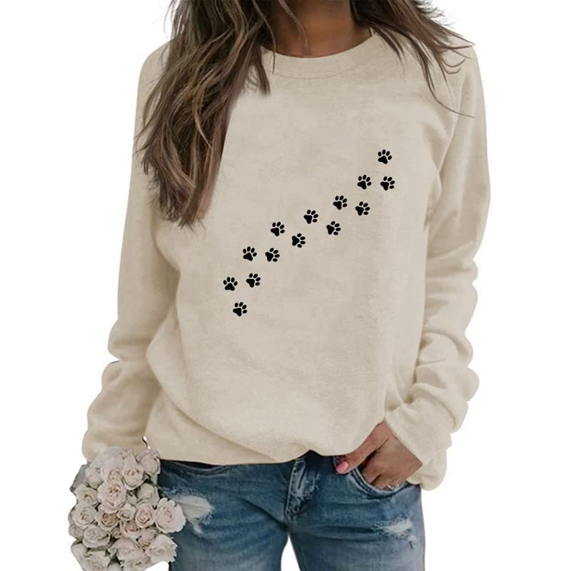 Women's Cute Love Heart Dog Paw Print Sweatshirt - Long Sleeve Pullover Top Casual Blouse for Women - Perfect for Casual Outings, Dog Lovers & Cozy Fall Fashion