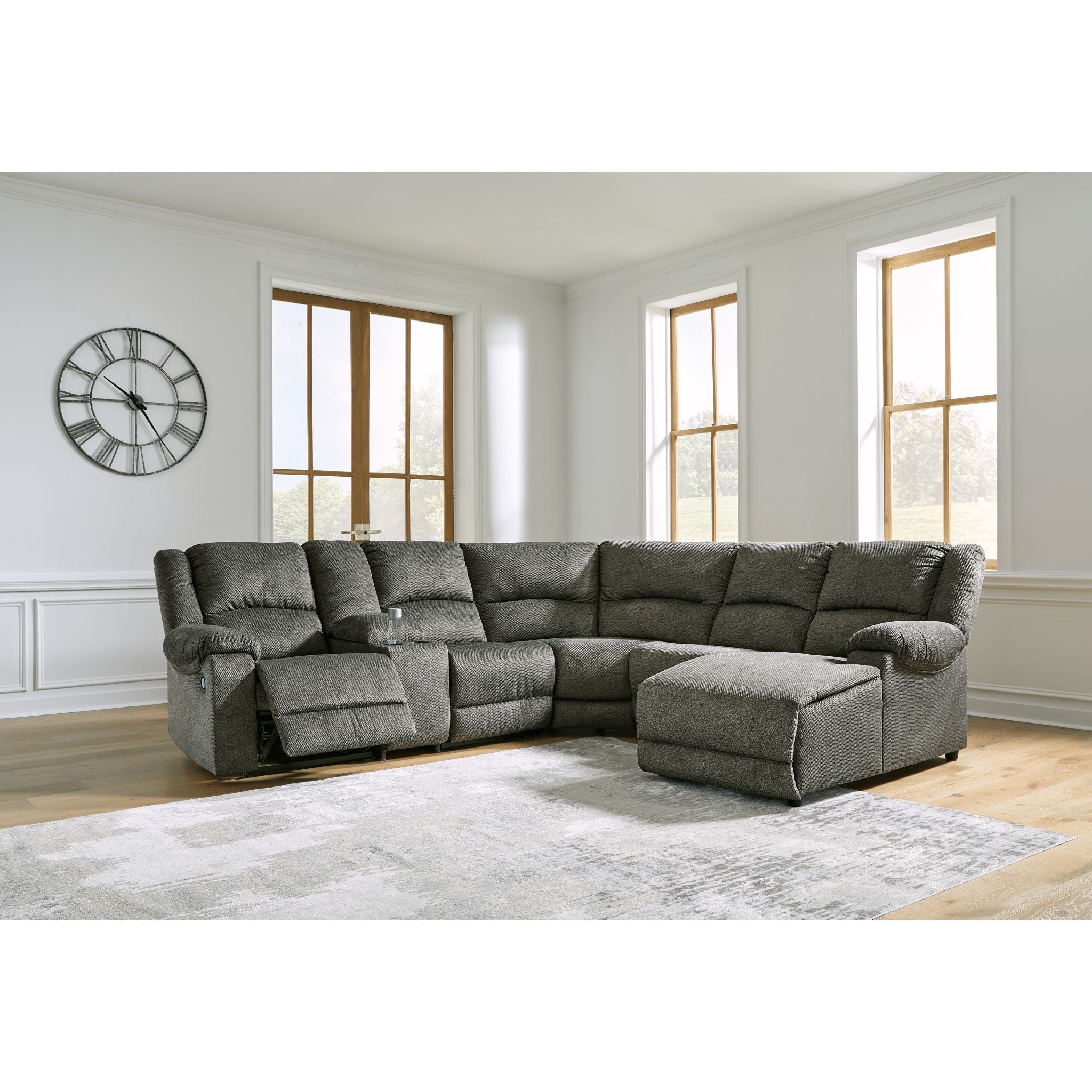 Benlocke 6-Piece Reclining Sectional Sofa Set with Cup Holders - Modern L-Shaped Living Room Furniture for Family Movie Nights and Relaxation