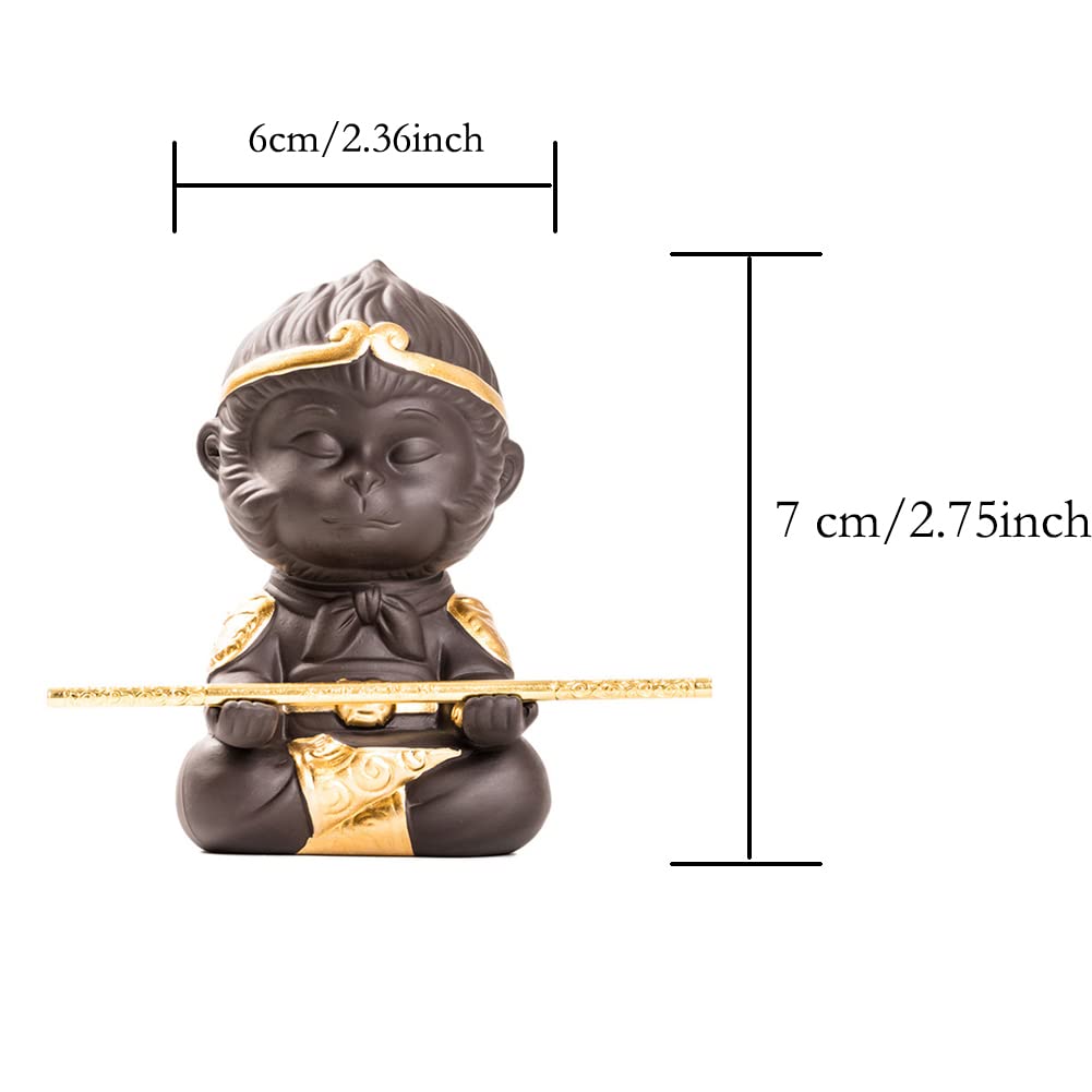 Handmade Chinese Zisha Tea Pet - Wu Kong Monkey King Statue for Kungfu Tea Ceremony | Sun Walker Tea Tray Companion | Perfect Gift for Tea Lovers (Use in Tea Meditation & Zen Decor)