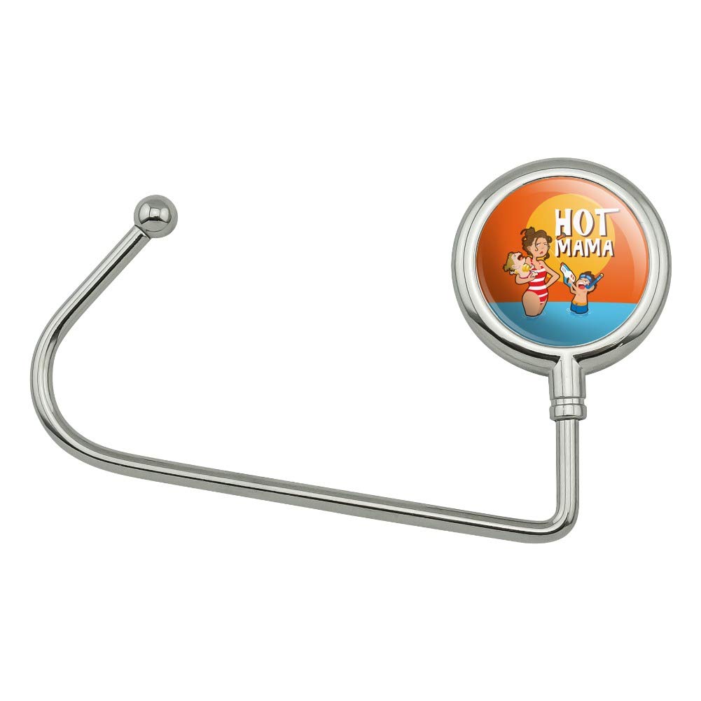 Hot Mama Mother with Kids at The Beach Pool Purse Bag Hanger Hook - Cute & Functional Beach Bag Holder for Moms - Perfect for Poolside, Beach Trips & Family Outings