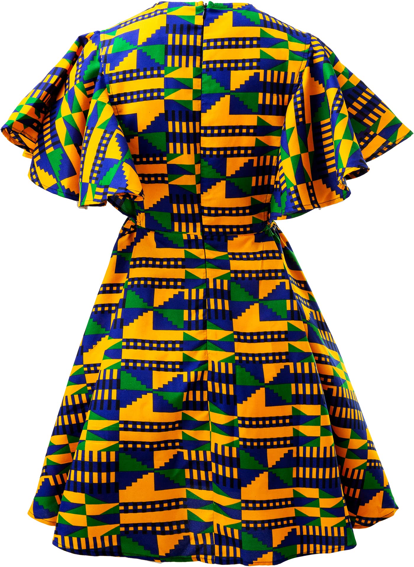 Women's African Vintage Ankara Tunic Dress with Ruffle Trim Sleeves - Elegant Swing Style for Parties, Weddings & Cultural Events