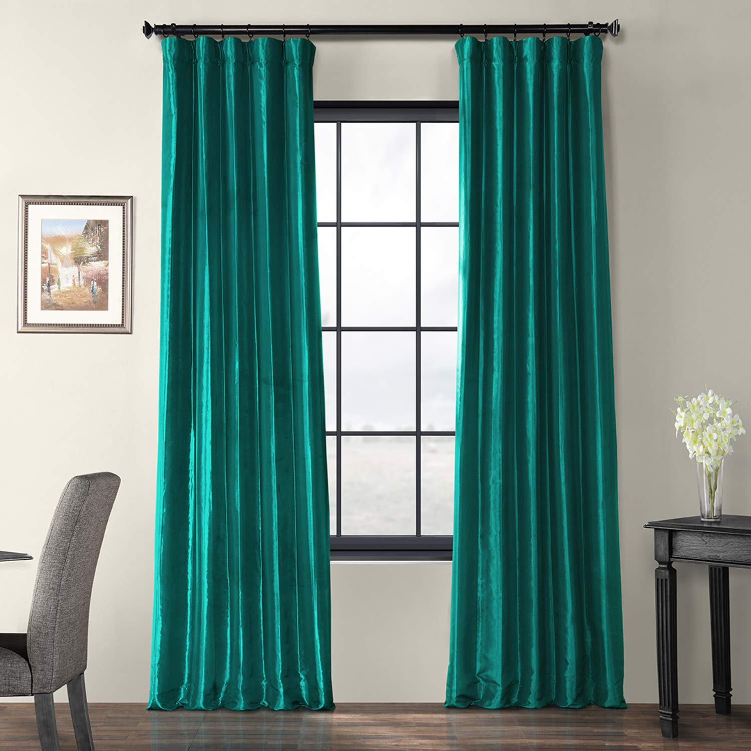 Faux Silk Taffeta Curtain Panel - 50x120 Inches, Largo Teal - Elegant Window Drapes for Living Room & Bedroom | HPD Half Price Drapes PTCH-JTSP562-120