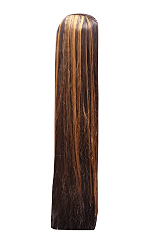 Navjai Premium Straight Brown Hair Extension Wigs with Golden Highlights for Women & Girls | 25-30 Inch Human Hair Wigs with Free Comb | Perfect for Daily Wear, Cosplay & Special Occasions