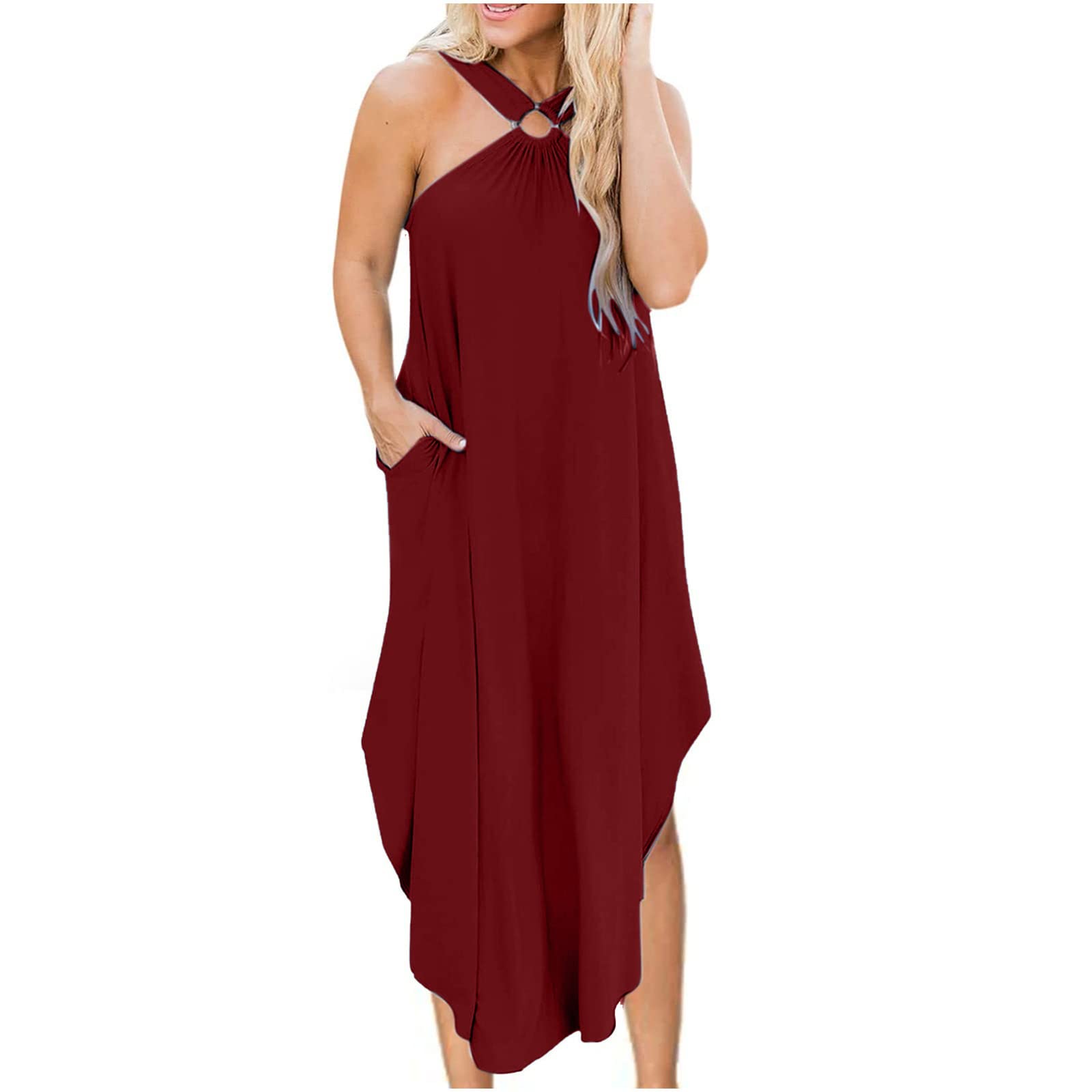 2022 Fashion Women's Summer Casual Sleeveless Sexy Halter Dress with Irregular Hem - Perfect for Beach Vacations, Date Nights & Summer Parties