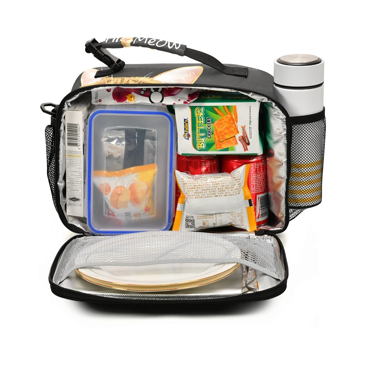 Insulated Cat-Themed Lunch Box for Kids & Teens - Cute Hanging Hi Meow Design, School & Picnic Cooler Tote Bag for Boys & Girls | Perfect for School Lunches, Outdoor Picnics & Daily Use