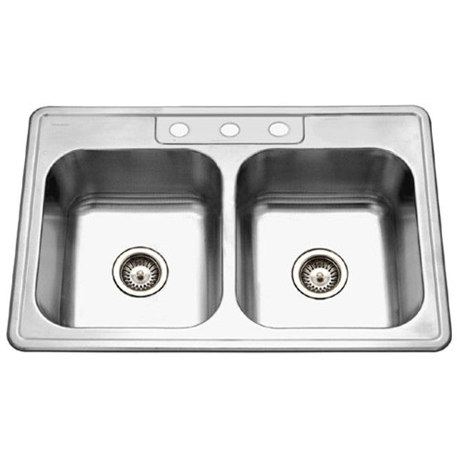 Houzer Glowtone Series 33 Stainless Steel Drop-in Topmount 50/50 Double Bowl Kitchen Sink - 3322 8BS3 1 | Perfect for Modern Kitchens, Dishwashing & Food Prep