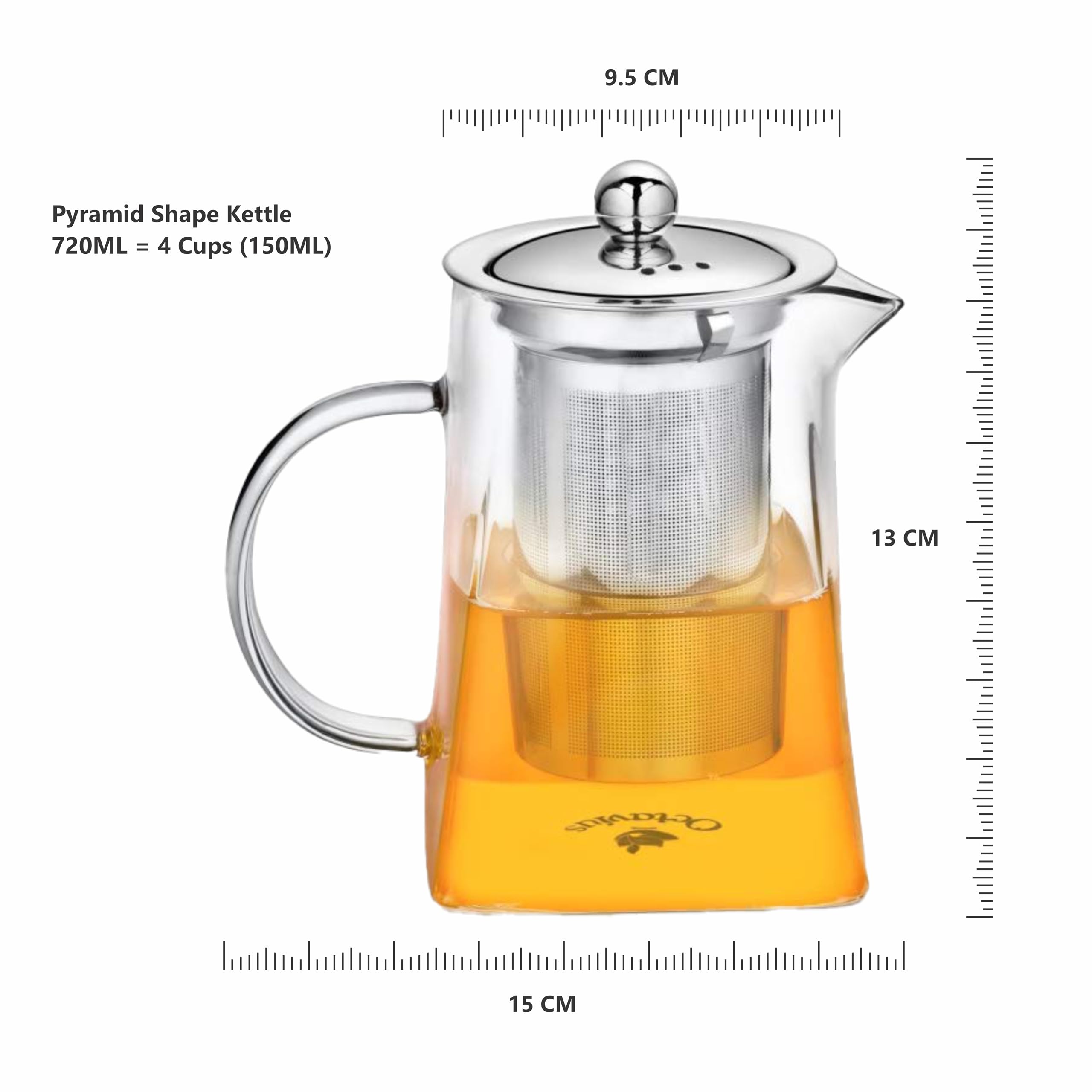 Premium Borosilicate Glass Pyramid Tea Pot with Removable Infuser & Lid - 720ml Heat-Resistant Teapot for Loose Leaf Tea | Perfect for Green Tea, Herbal Tea & Iced Tea | Ideal for 4 Cups | Elegant Home & Office Tea Brewing Accessory