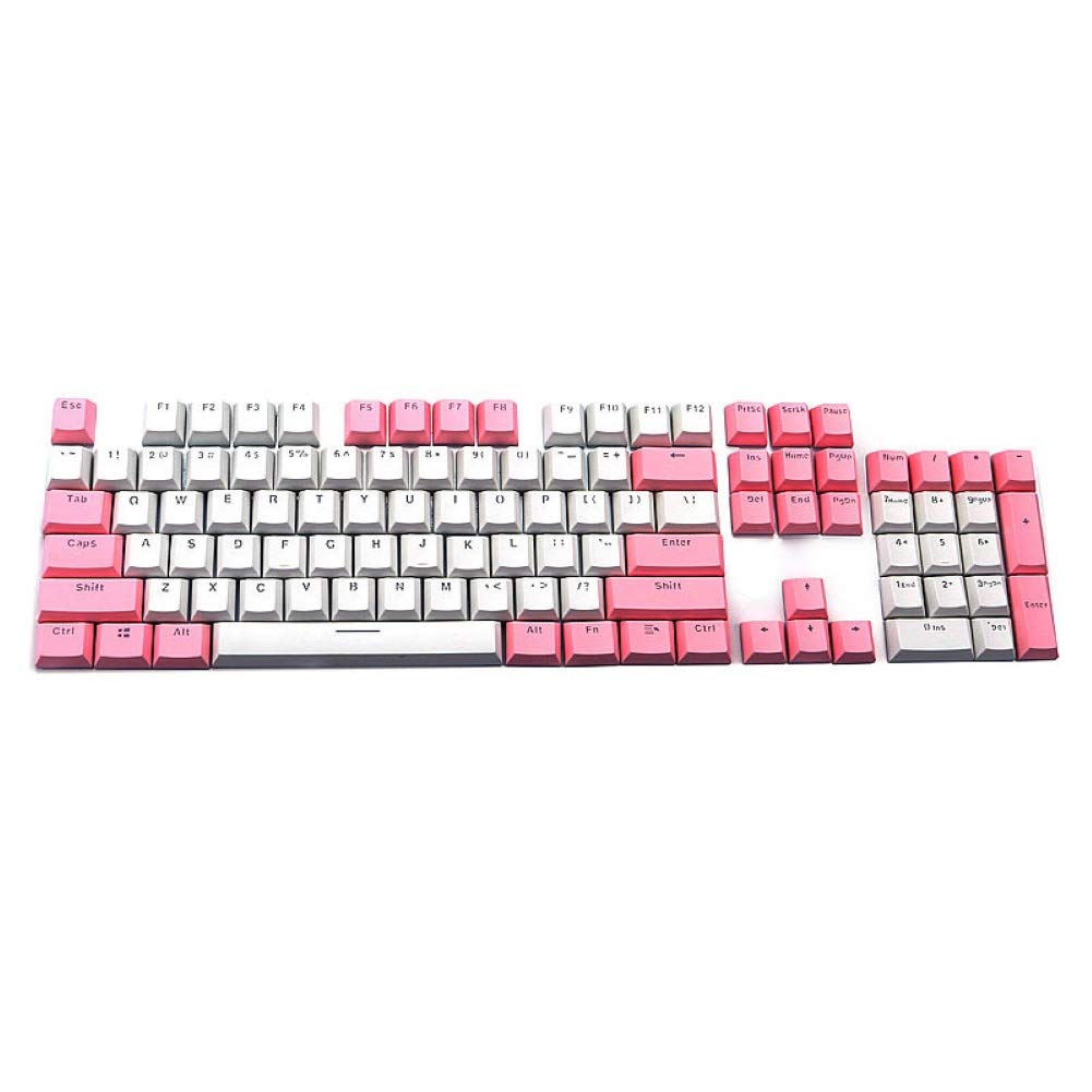 Shlutesoy 104Pcs Double Color Keycap Set - Universal Cherry MX Mechanical Keyboard Keycaps (White & Pink) for Gaming, Typing & Office Use