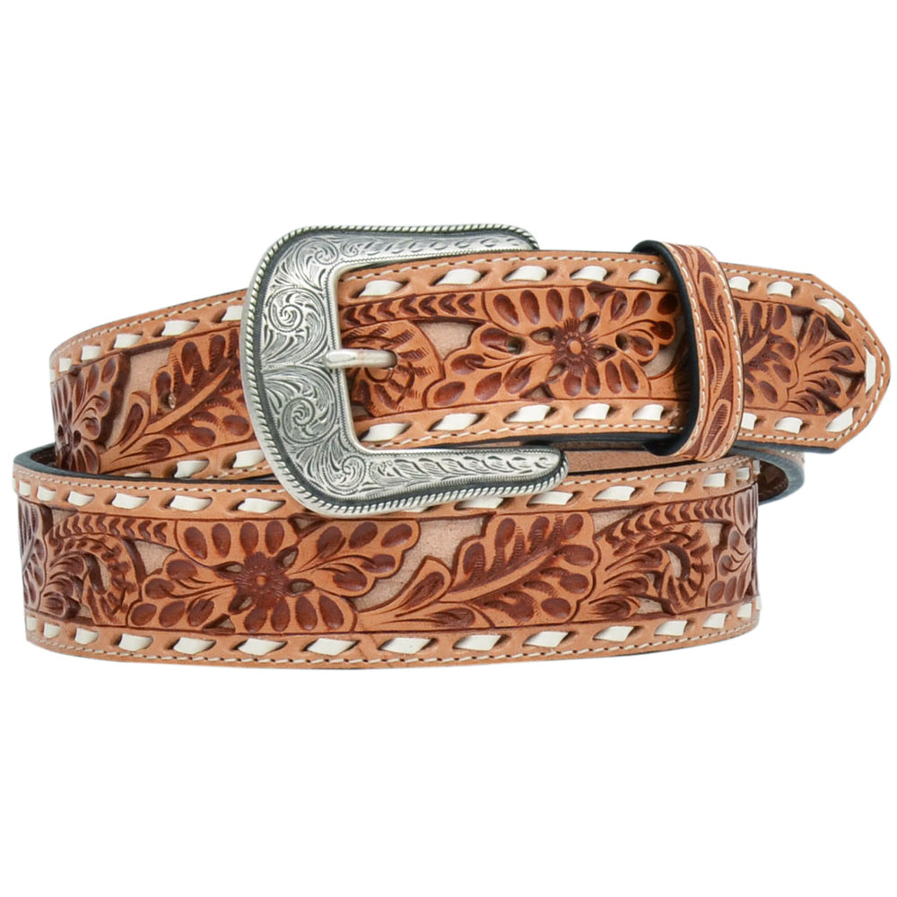 3D Floral Embossed Western Belt for Men - 36 Inch Genuine Leather Buckstitch Cowboy Belt - Perfect for Rodeo, Country Music Festivals & Western Fashion Outfits
