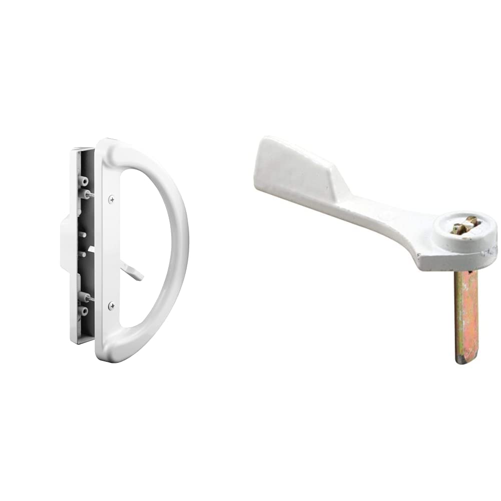 Prime-Line C 1225 Mortise Style Sliding Patio Door Handle Set & E 2162 Sliding Door Latch Lever - Diecast Turn with Steel Tailpiece, White Finish (1-Pack) - Perfect for Home Patio Doors & Sliding Glass Doors