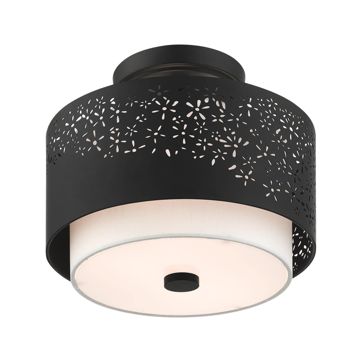 Livex Lighting Noria 2-Light Black Ceiling Mount Fixture - Modern Flush Mount Light for Bedroom, Kitchen, Hallway & Living Room
