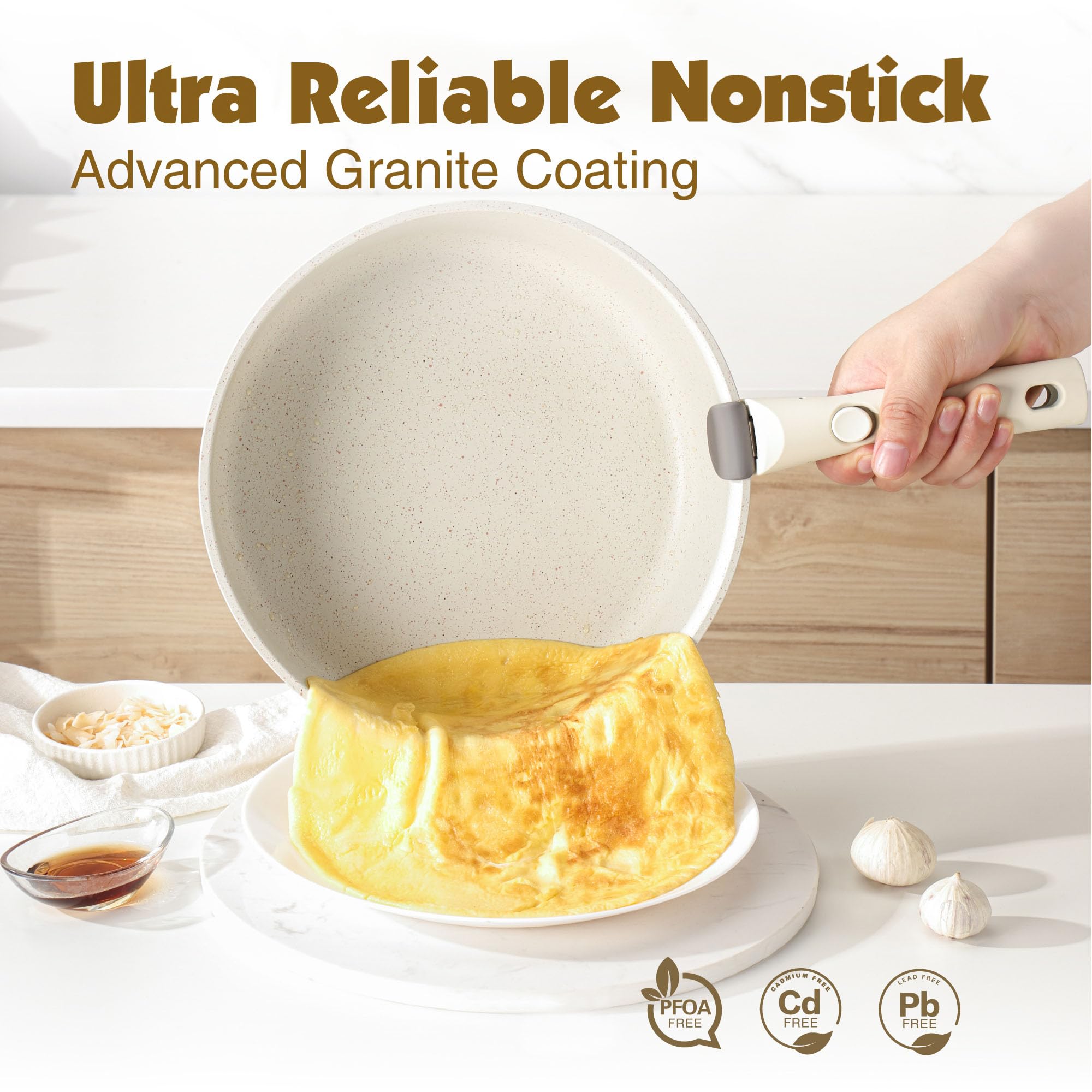 SENSARTE 24-Piece Nonstick Cookware Set with Detachable Handles - Induction Compatible Pots and Pans, PFOA-Free, Dishwasher & Oven Safe - Perfect for RV, Camping & Small Kitchen Cooking (White)