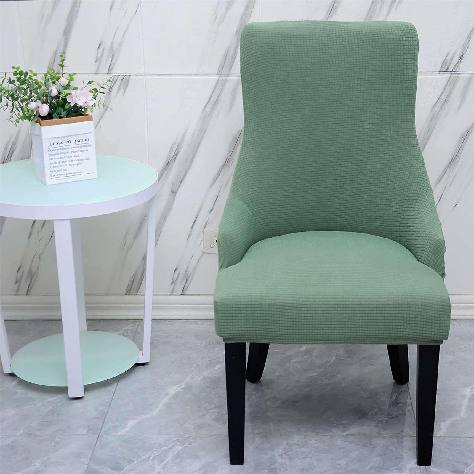 Stretch Wingback Chair Slipcover Set of 4 - Soft Plaid Dining Room & Bedroom Chair Protector Covers for Kids - Green | Perfect for Home Decor, Living Room Accent, and Dining Chair Protection