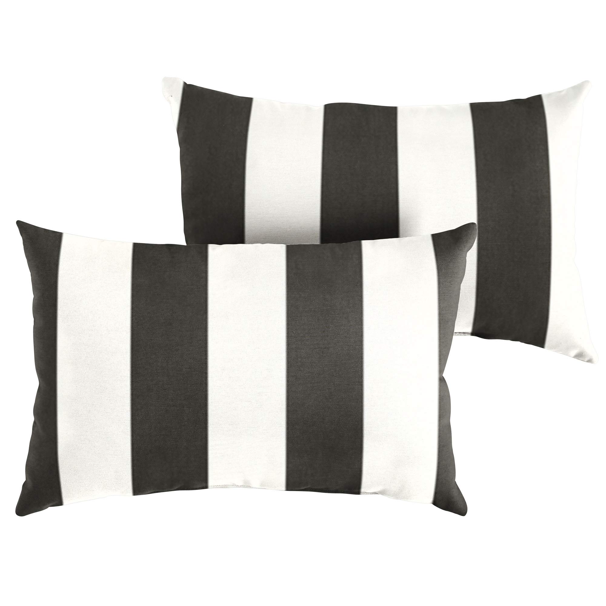 Set of 2 Black and White Cabana Stripes Lumbar Pillows 16x26 - Indoor Outdoor Sofa, Patio, Poolside Decor