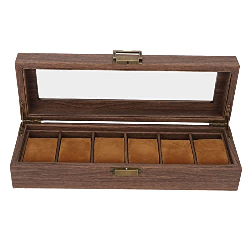 6-Slot Wood Grain PU Leather Watch Storage Display Box - Lockable Wristwatch & Jewelry Protective Case - Perfect for Home, Office, and Travel Organization