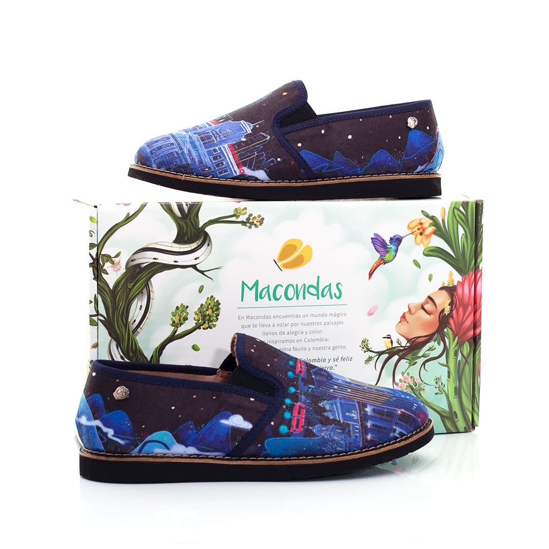 Handcrafted Macondas® Illustrated Moccasins for Women - Bogotá Nocturna Design - Perfect for Casual Wear, Date Nights & Travel