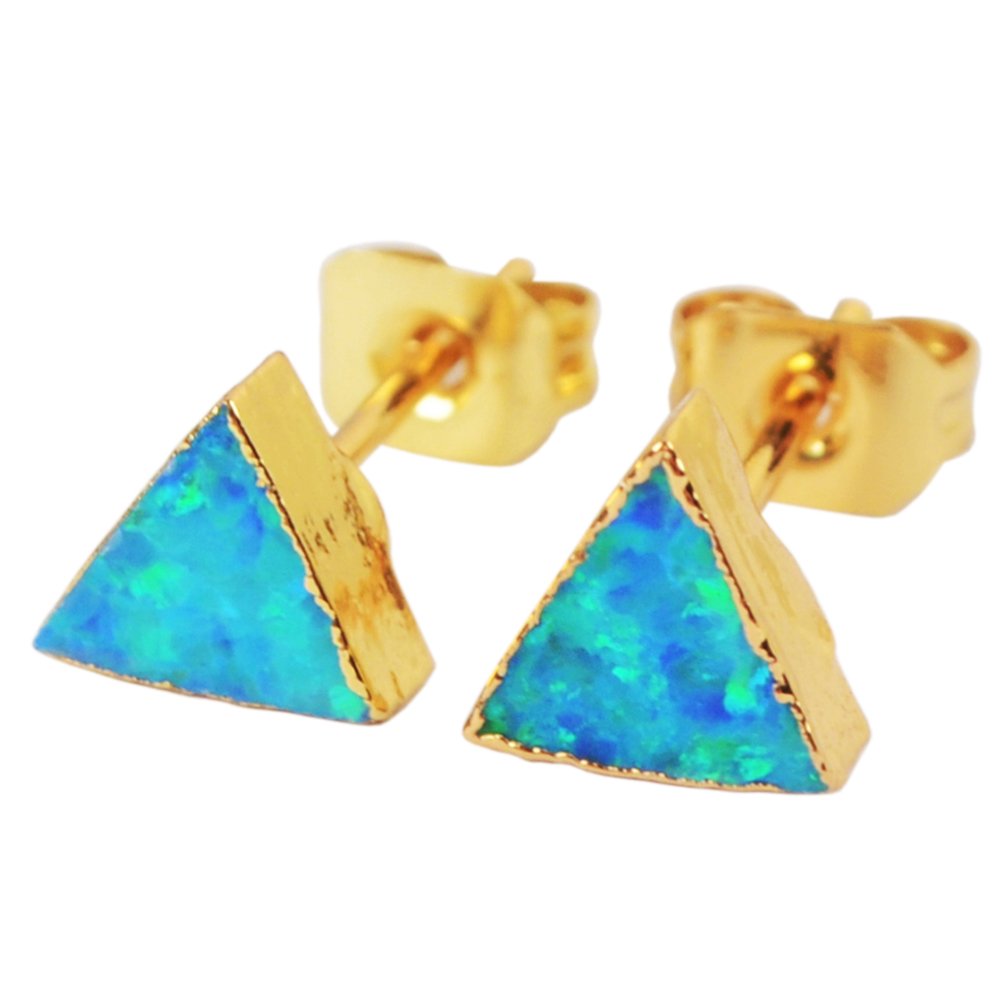 ZENGORI 6x6MM Gold Plated Triangle Japanese Opal Stud Earrings for Women - Elegant Dainty Jewelry for Everyday Wear, Gift Giving & Special Occasions
