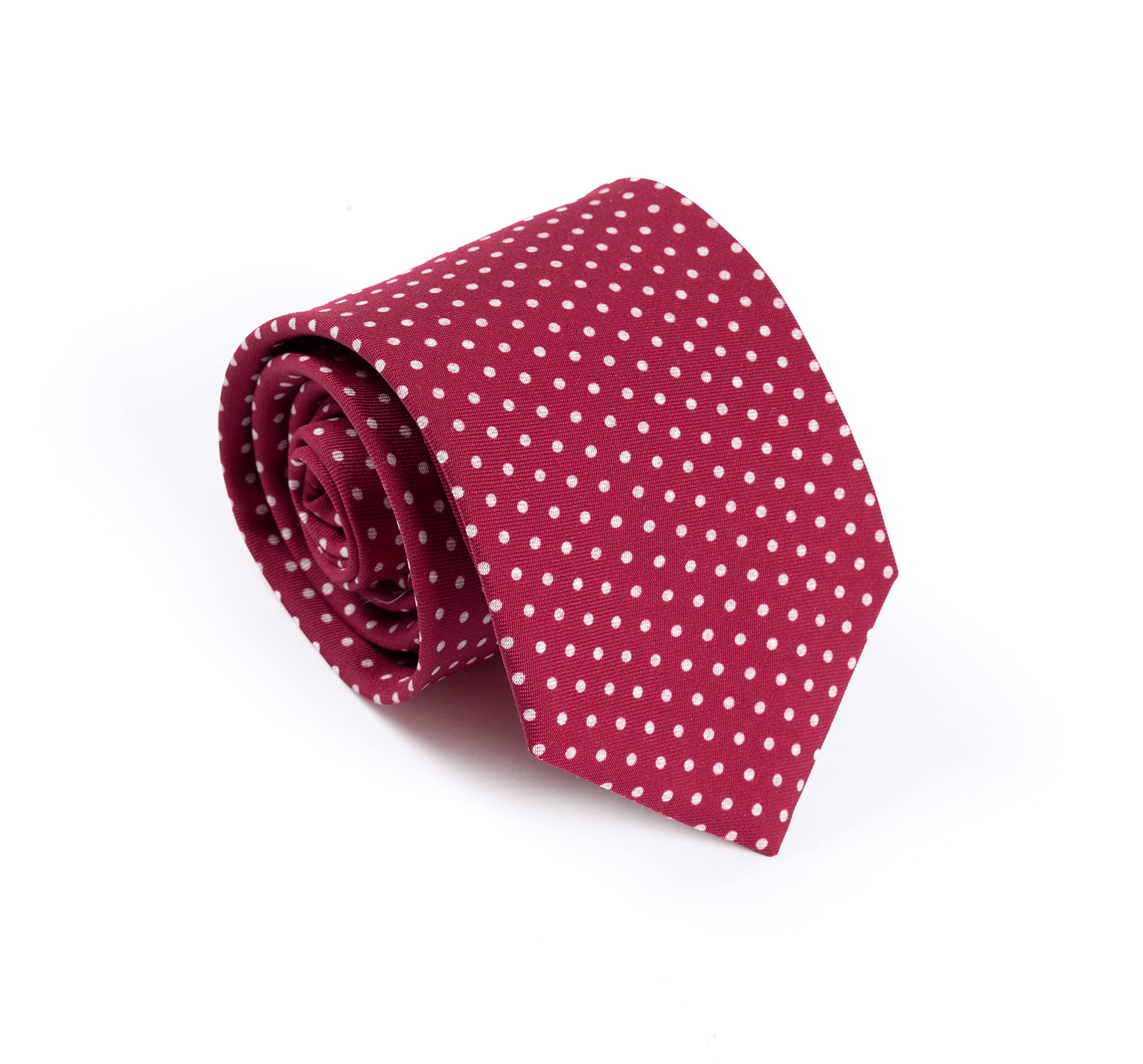 Italian Made Men's Cherry Red Polka Dot Silk Necktie - 100% Pure Silk Formal Tie for Business, Weddings & Special Occasions