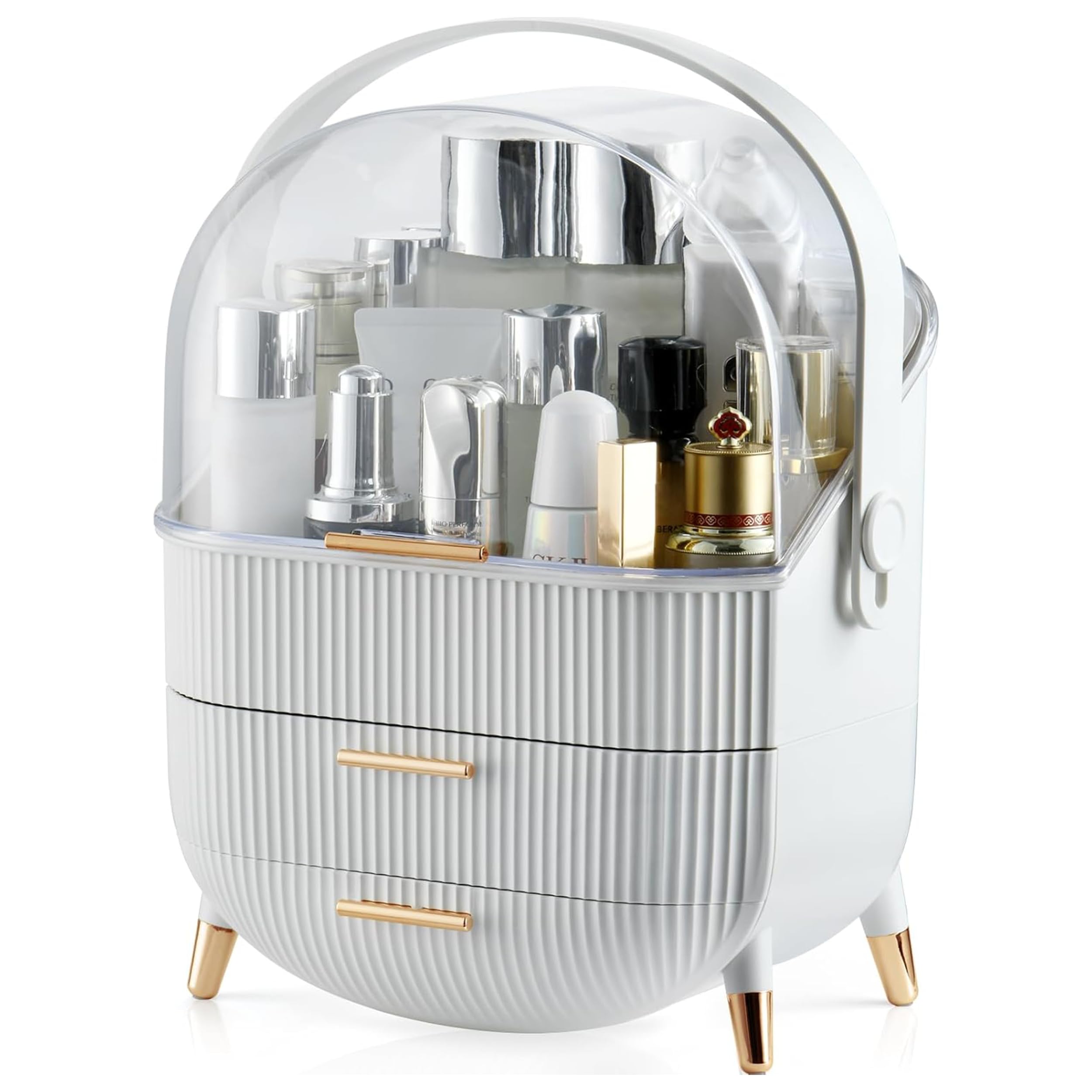 Onomie Makeup Organizer with Lid & Drawers - Vanity Cosmetic Storage Case for Skincare & Beauty Products - Countertop, Bathroom, Dresser Display (White T1) - Perfect for Daily Beauty Routine & Travel Organization