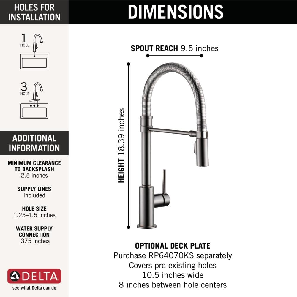 Delta Trinsic Pro Commercial Style Kitchen Faucet with Pull Down Sprayer - Black Stainless (9659-KS-DST) | Magnetic Docking Spray Head for Easy Cleaning & Food Prep | Perfect for Modern Kitchens & Restaurants