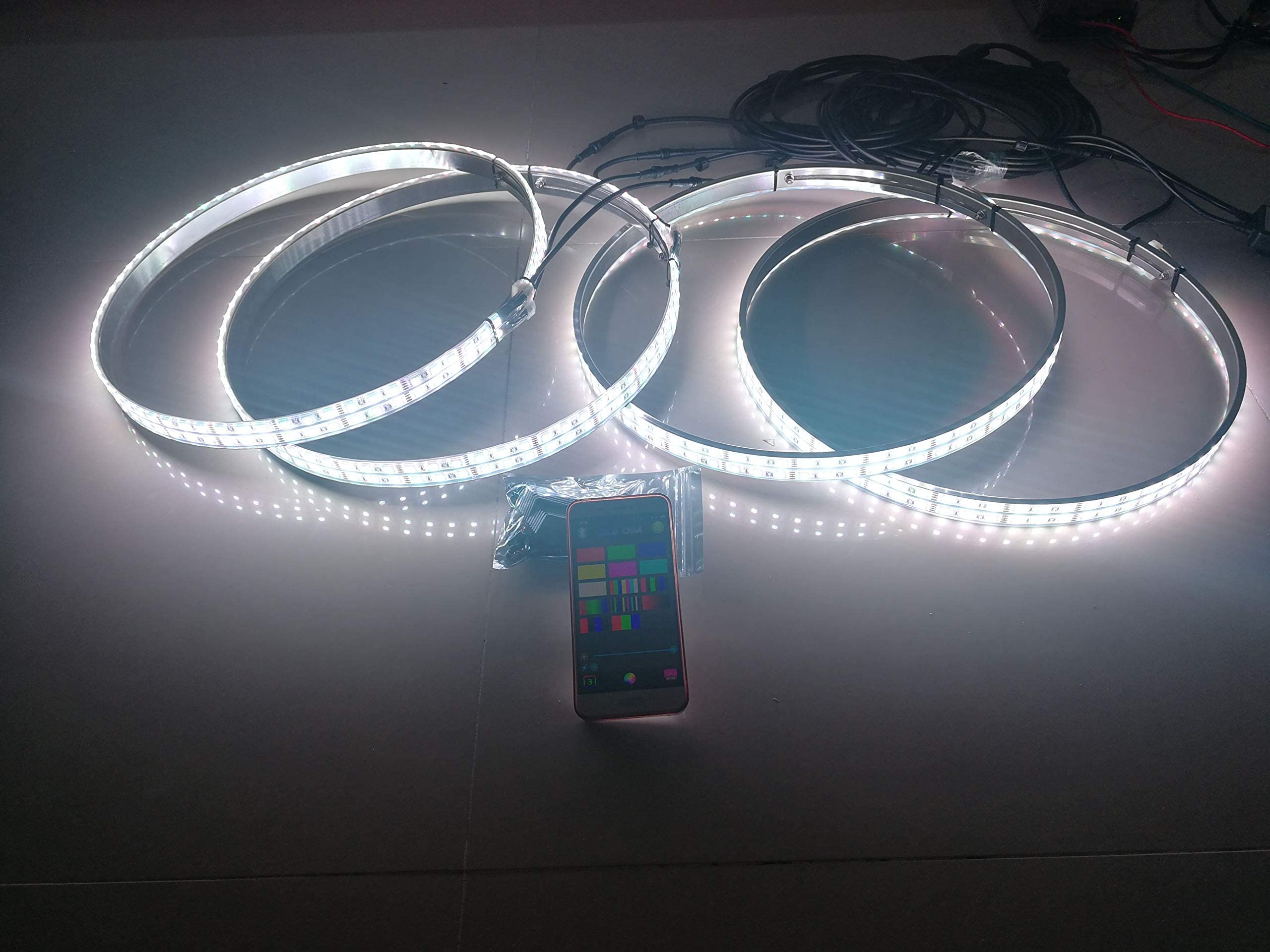 4PCS RGB LED Wheel Ring Lights & 4PCS 1.4M Underbody Neon Light Kit - 17.5