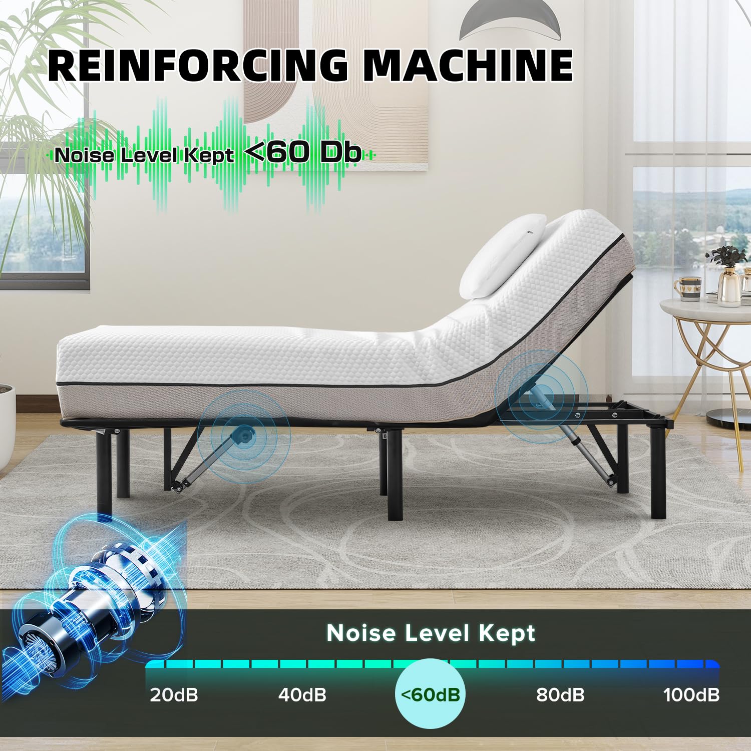 Donext Adjustable Bed Base with Wireless Remote - Queen Size Adjustable Bed Frame for Zero Gravity, Anti-Snore & Massage Functions - Perfect for Back Pain Relief, Reading & Watching TV in Bed